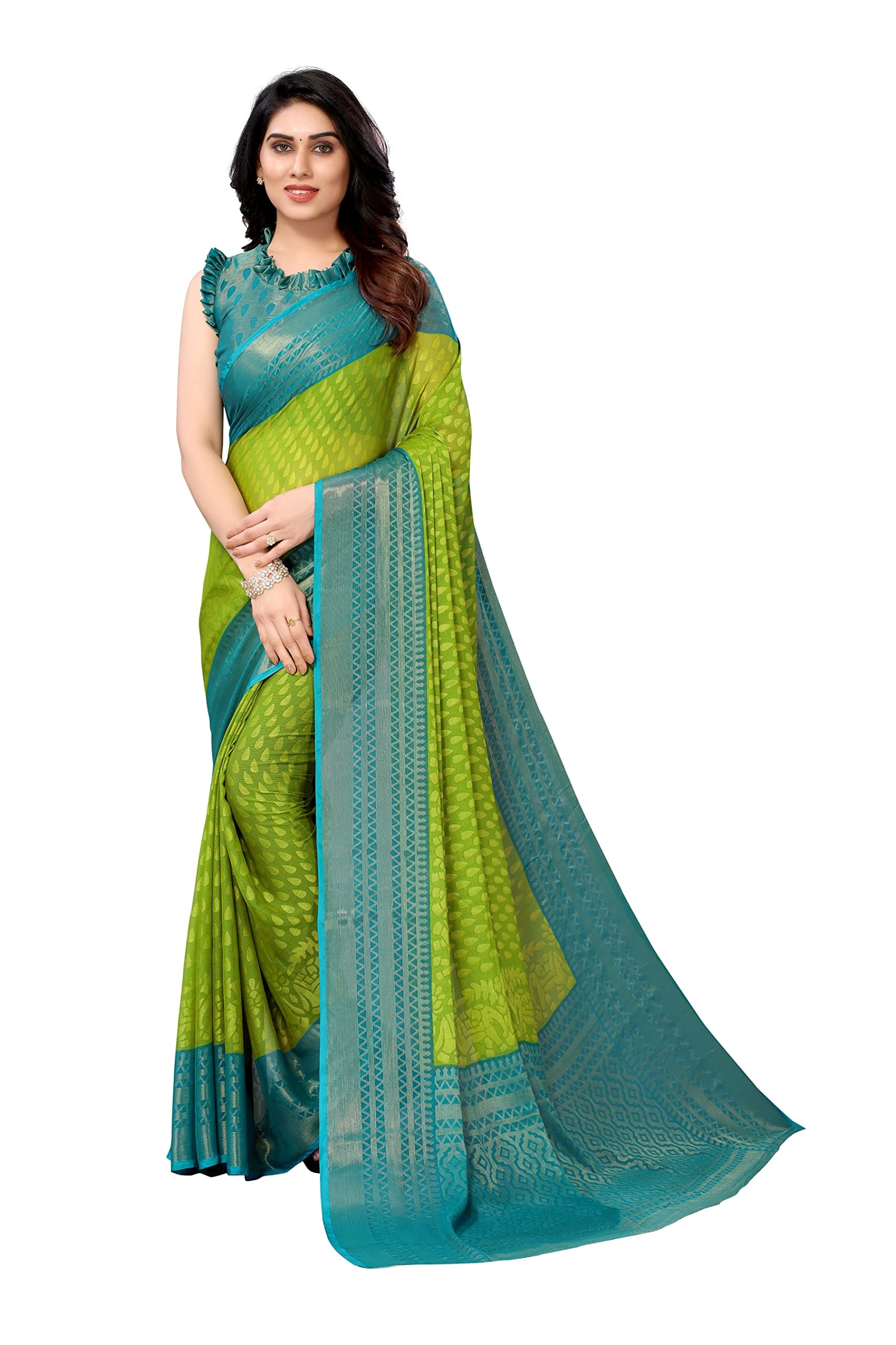 Bee M Pee DesignerPlain Chiffon Brasso Sarees for Women