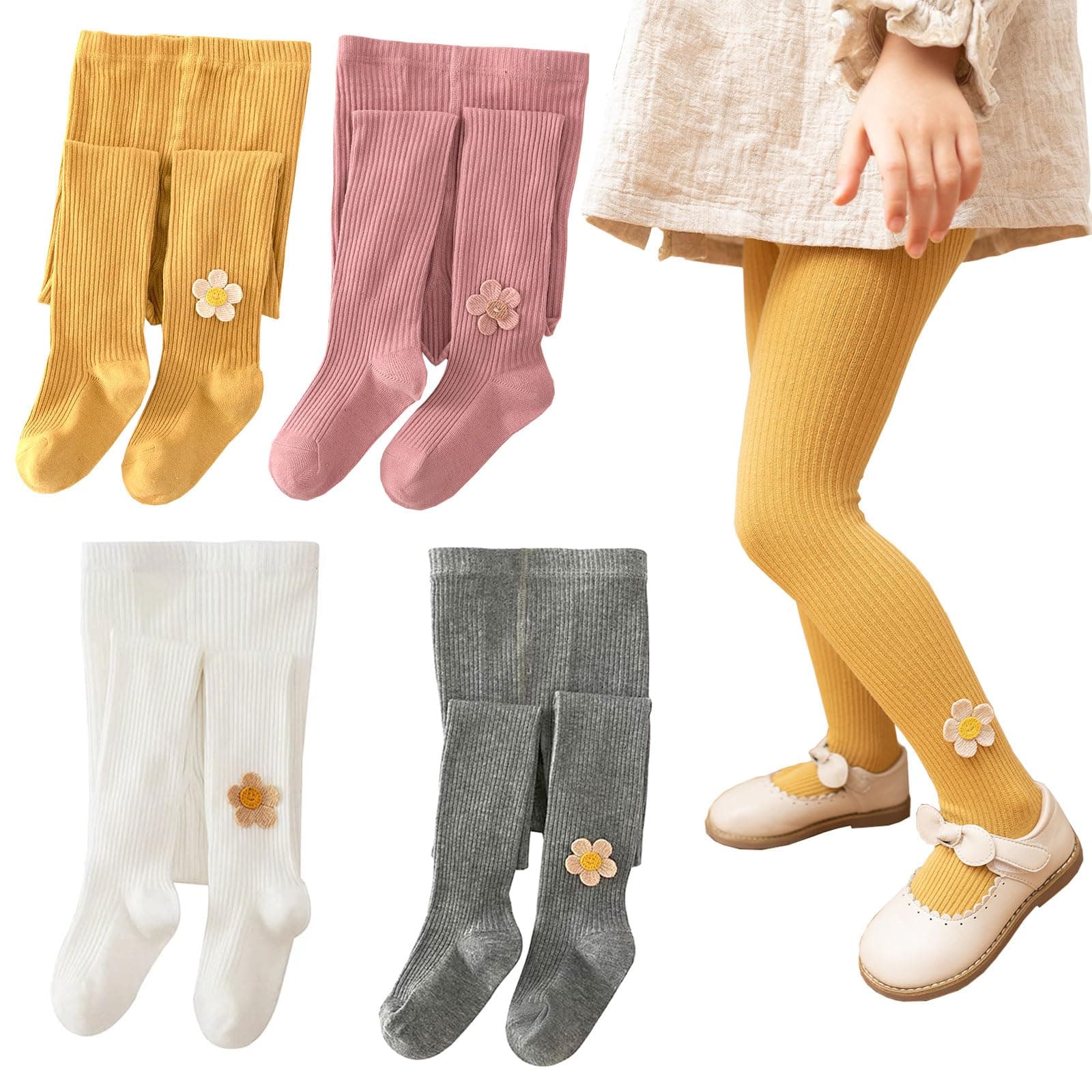 SilkgloryLeggings Mädchen 2 Stück, Sportleggings Hose für Mädchen Passende Ballett Baby Leggings Mädchen für Drinnen und Draußen Sportleggins Kinder Grau/Ingwer/Rose/Weiß,2-9 Jahre