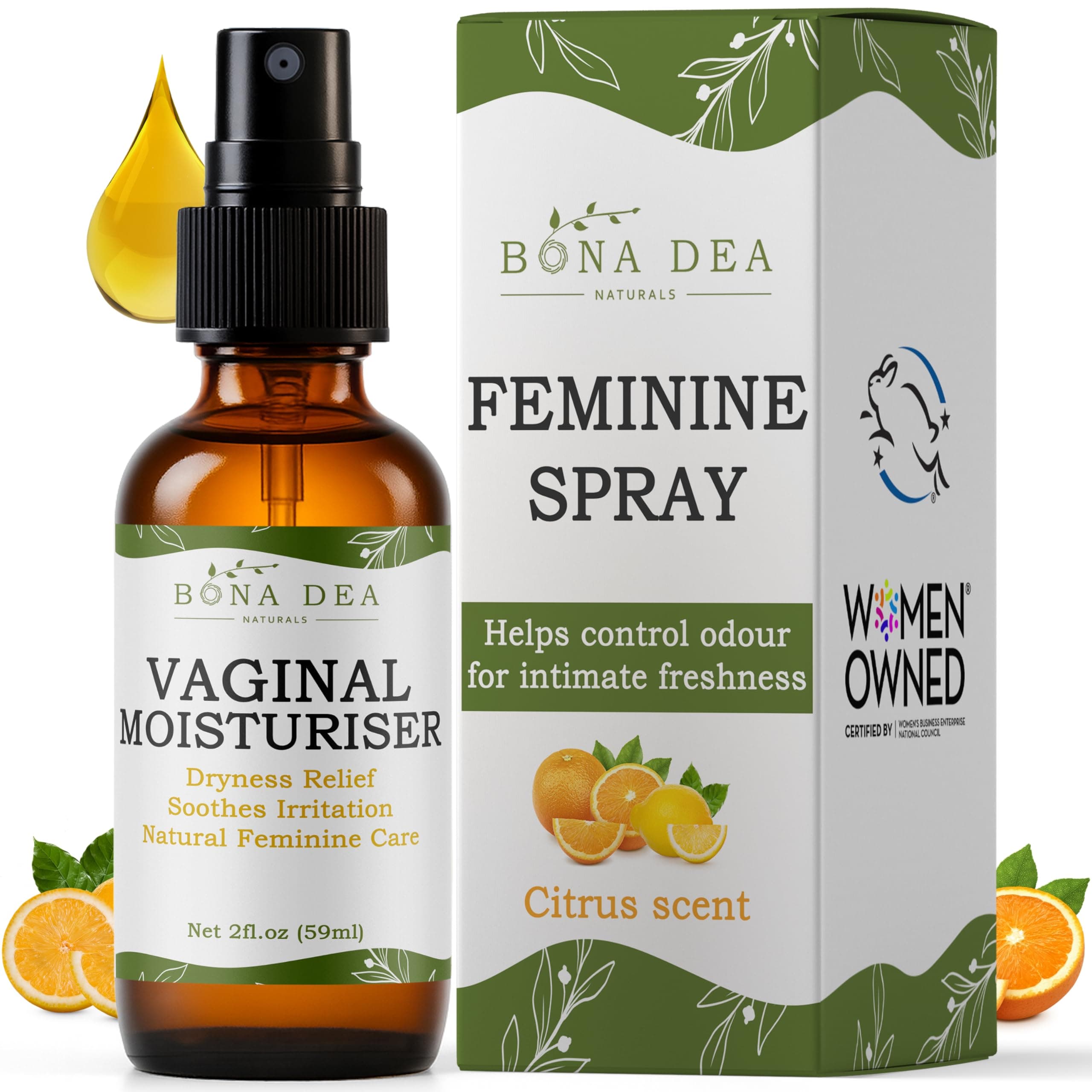 Bona Dea Naturals Feminine Spray – Intimate Deodorant for Women, Vagina Moisturiser for Vaginal Dryness | 59ml Spray