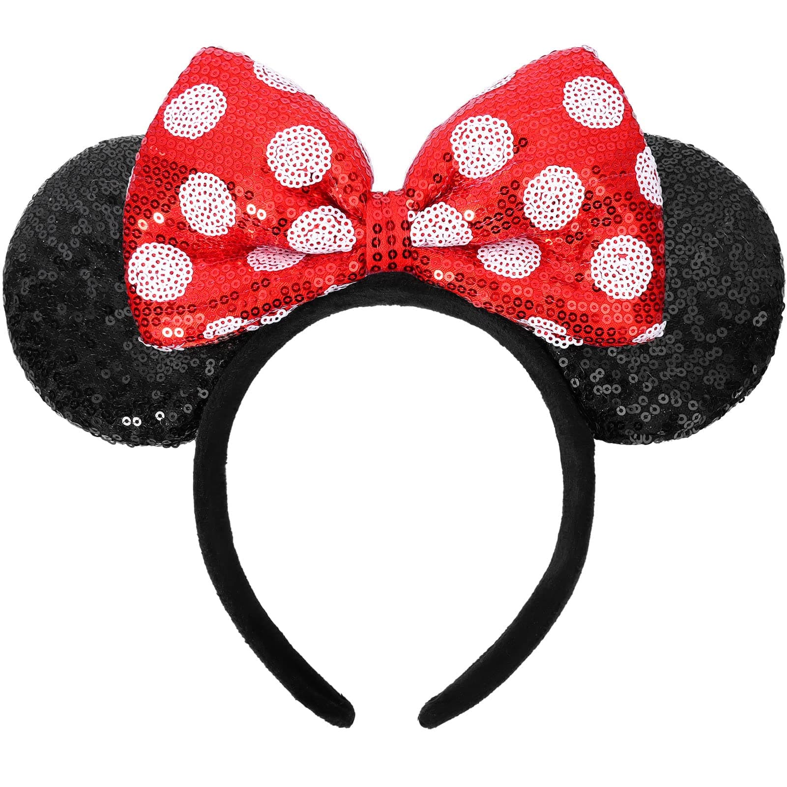 Mouse Ears Headbands, Sequin Mouse Ears for Women Girls Boys, Shiny Bow Headband for Cosplay Costume Party Decorations Hair Accessories (Polka Dots)