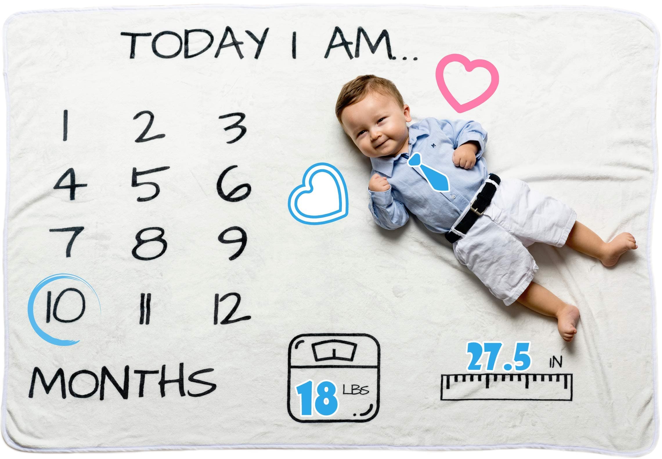 Best Holiday Gift! Kinokyo Baby Milestone Blanket | Ultra Soft Fleece | 60” x 40” Baby Monthly Blanket | Record Age, Weight, Height | Gender Neutral Portrait Prop |