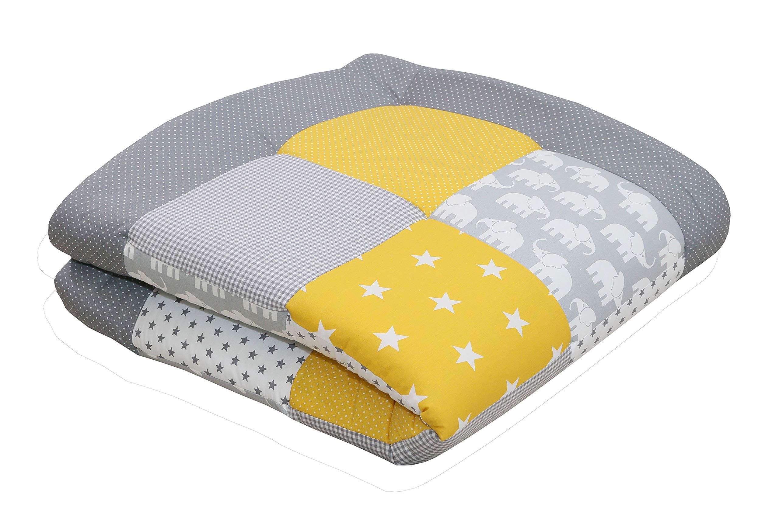ULLENBOOM ® Baby playmat – Yellow Elephants (100 x 100 cm Baby Comforter Blanket, Great in The Pushchair or as a playmat; Motifs: Stars)