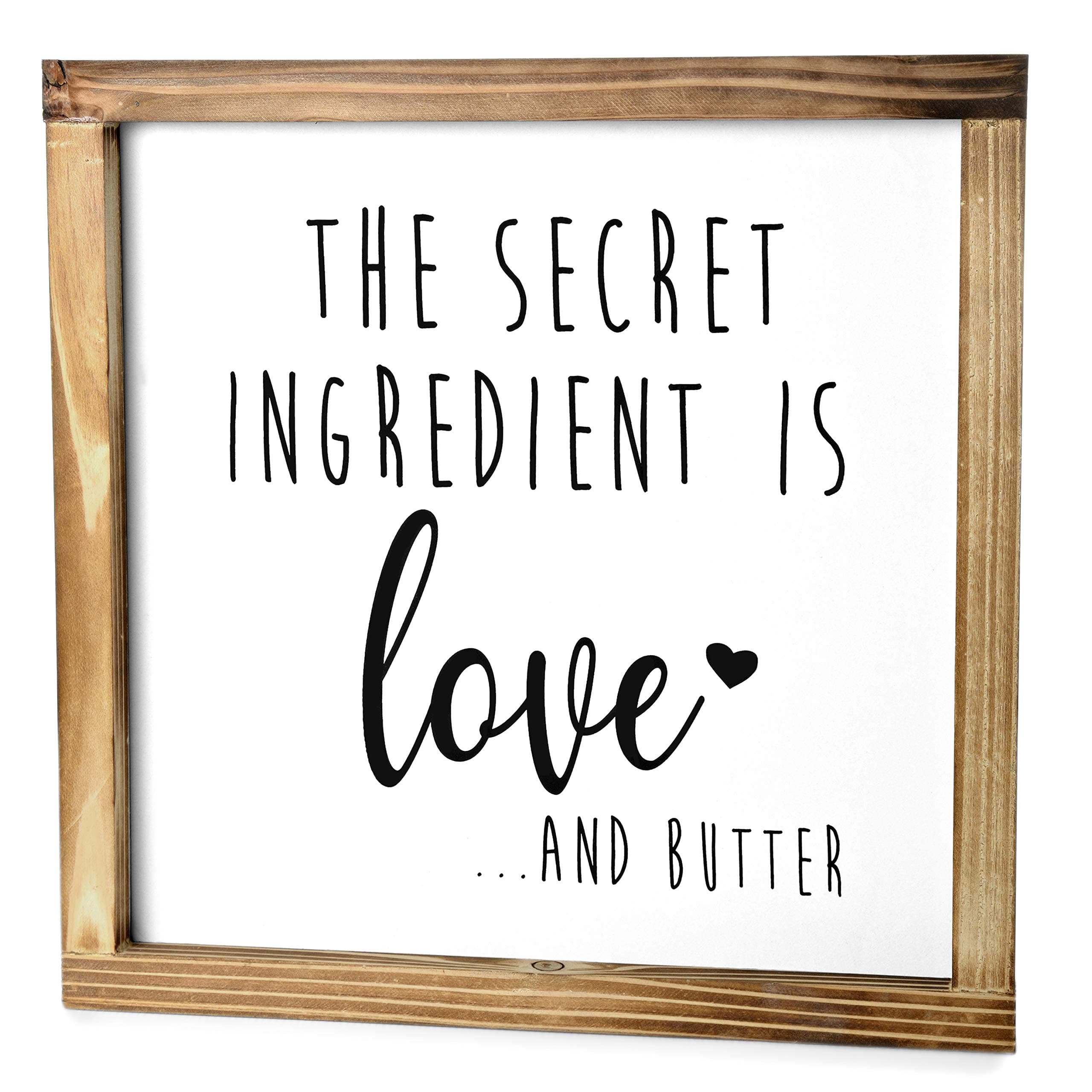 The Secret Ingredient is Love 12x12 Inch - Secret Ingredient is And Butter Sign, Farmhouse Dining Room Wall Decor, Wooden Made with Butter Sign Kitchen Decor for Counter Pantry