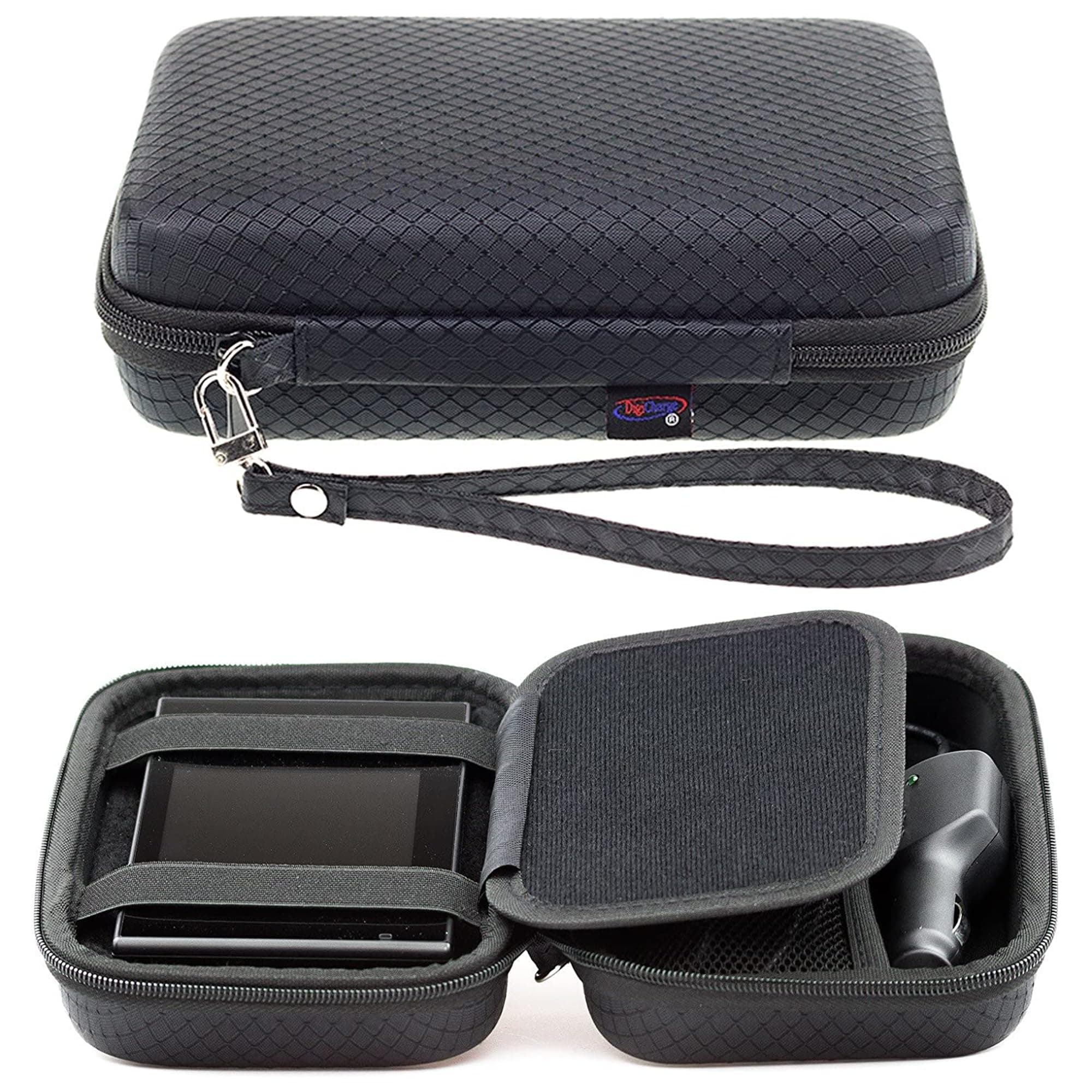 Digicharge Black Hard Carry Case For TomTom Rider 500 550 50 42 420 450 400 410 Rider 40 GPS Sat Nav With Accessory Storage and Lanyard