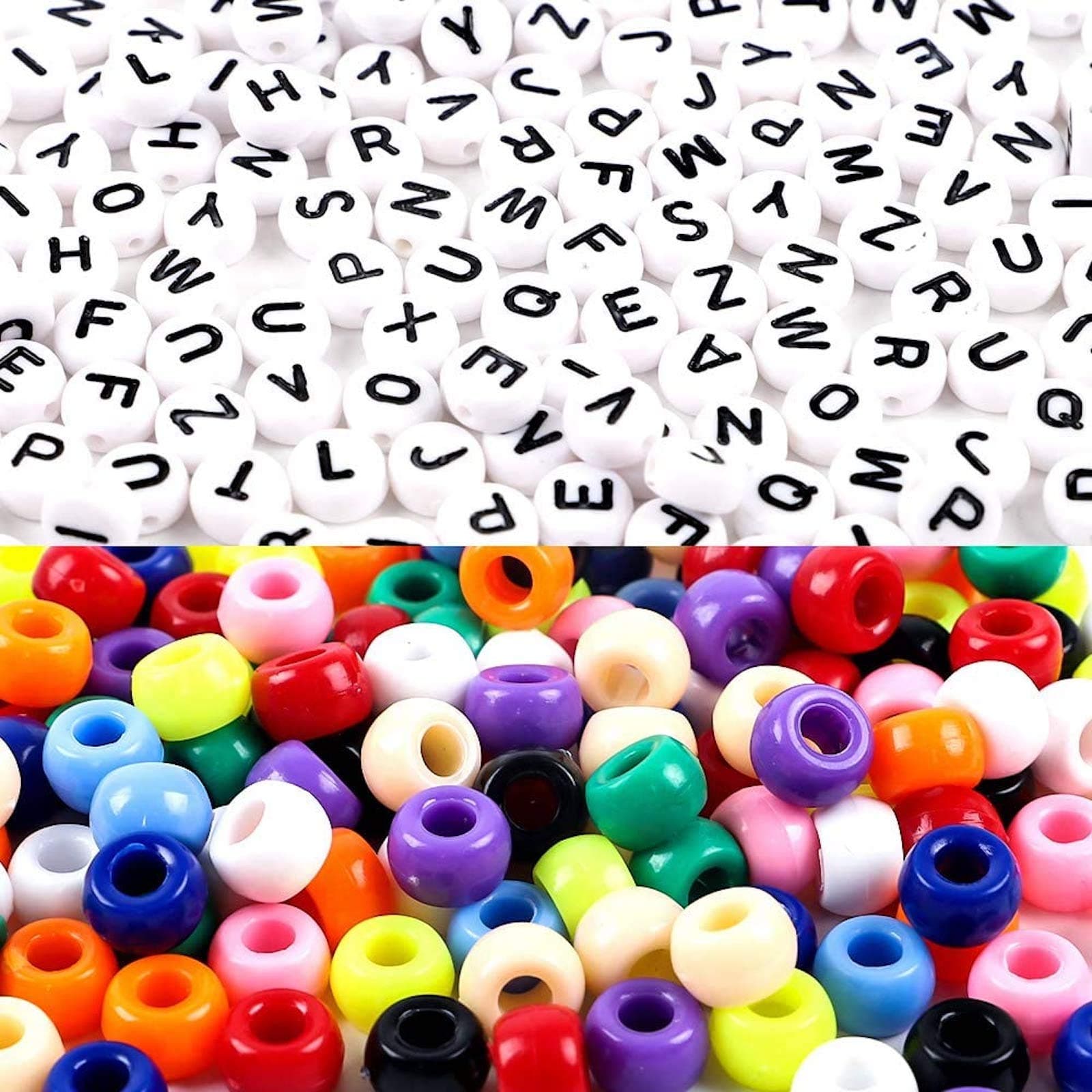 DICOBD 1000pcs 6×9cm Pony Beads Rainbow Mix Plastic Letter Beads for Friendship Bracelet Necklace Making Crafts with 2 Elastic String Cords