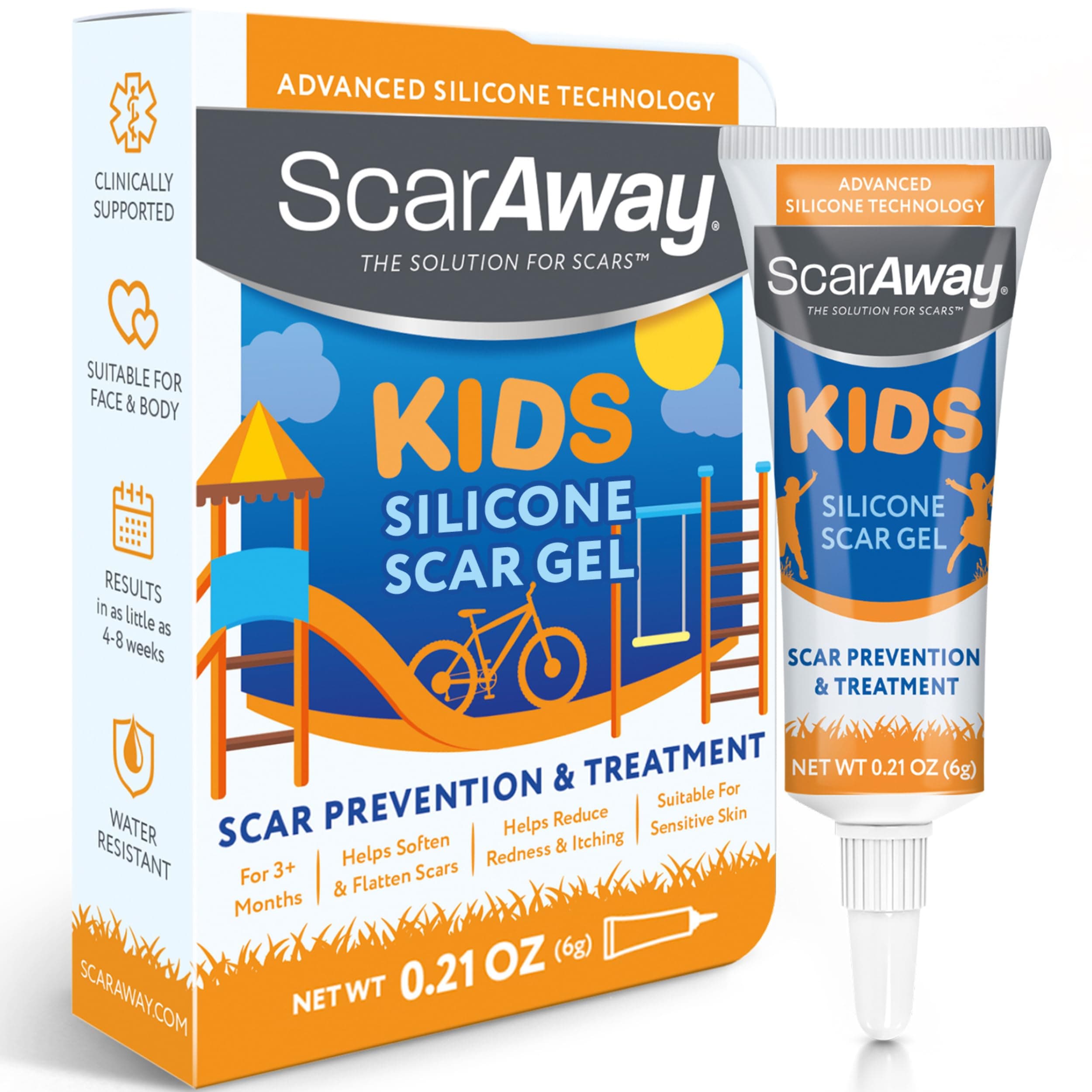 Kids Silicone Scar Gel, 100% Medical-Grade, Helps Improve Size, Color & Texture of Hypertrophic & Keloid Scars on Face & Body from Injury, Burns & Surgery, Water Resistant, Clear, 6g