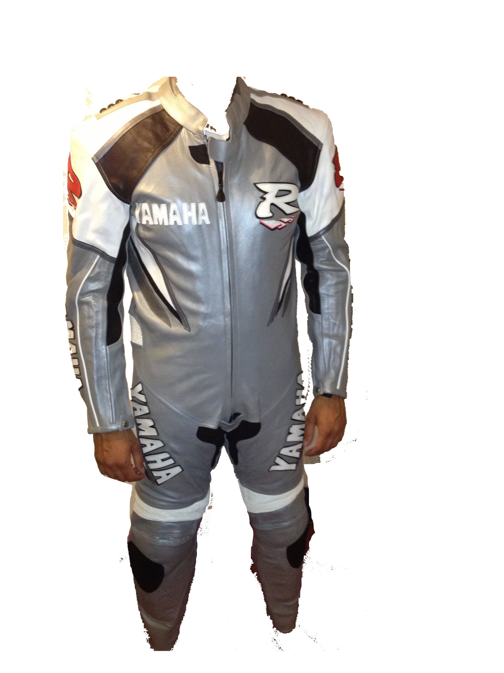 One Piece Men's Genuine Leather Motorbike Suit - Silver edition for road/track