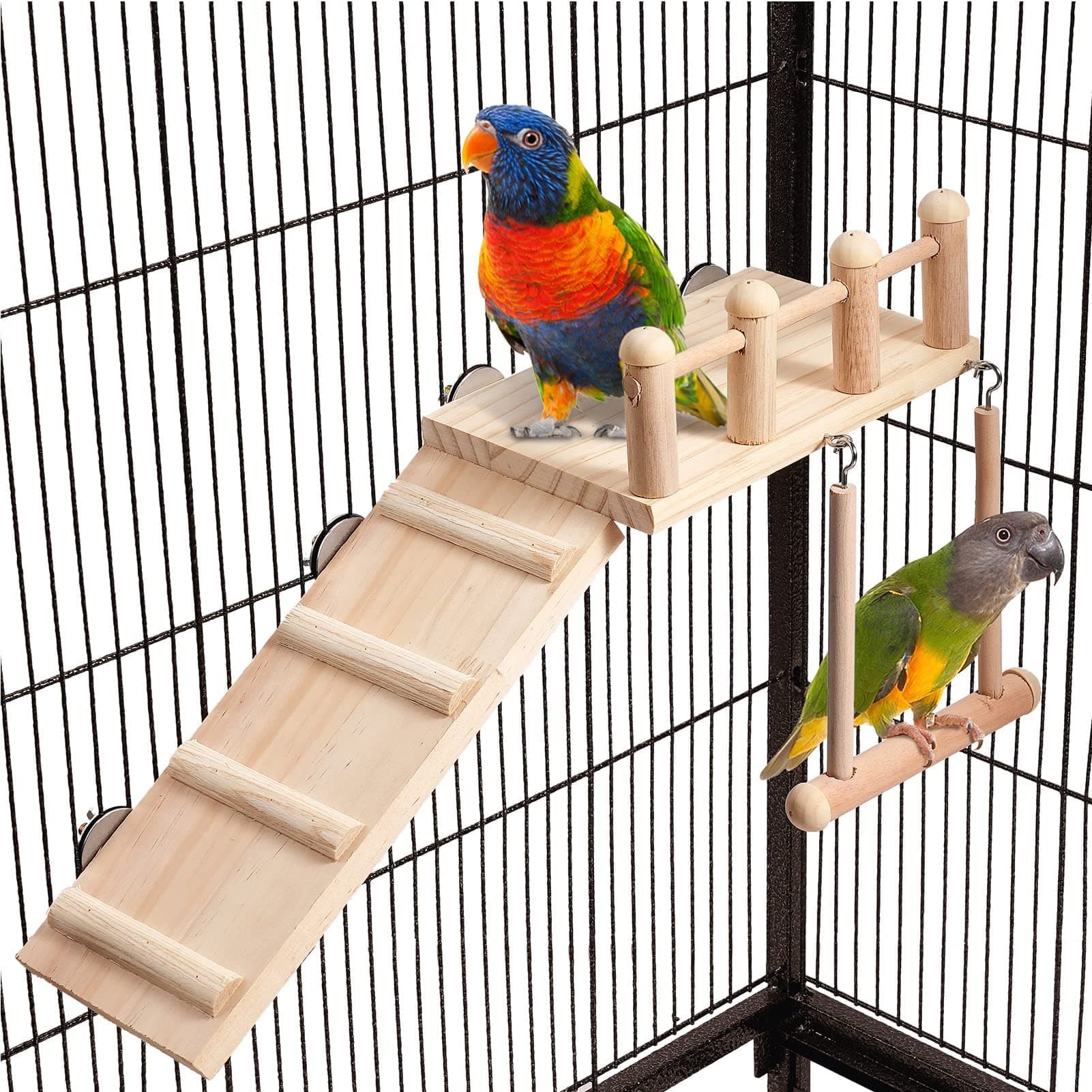 NALACAL Bird Perches Platform Swing, with Climbing Ladder, Parakeet Cage Accessories Wooden Playing Gyms Exercise Stands for Green Cheeks, Lovebird, Chinchilla, Budgie, Hamster, Parrot Cage Toys Sets