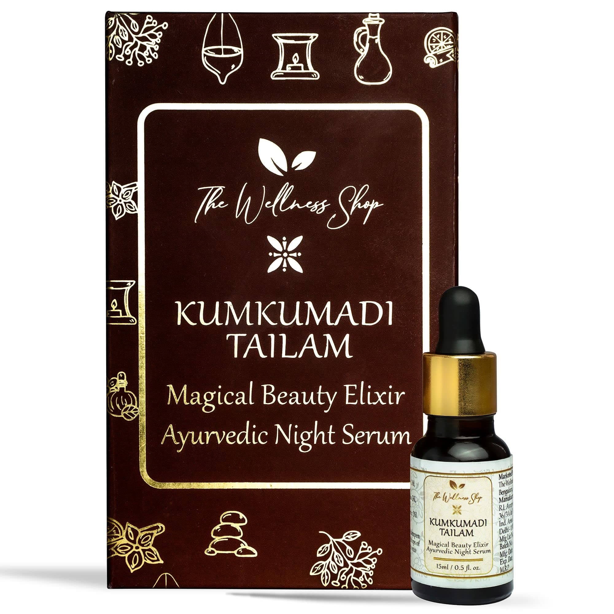 The Wellness ShopKumkumadi Tailam | Magical Beauty Elixir Ayurvedic Herbal Night Serum Oil | Bright & Radiant Skin | Reduce Fine Lines, Wrinkles and Radiant Glow | Non-Sticky | All Skin Types- 15ml