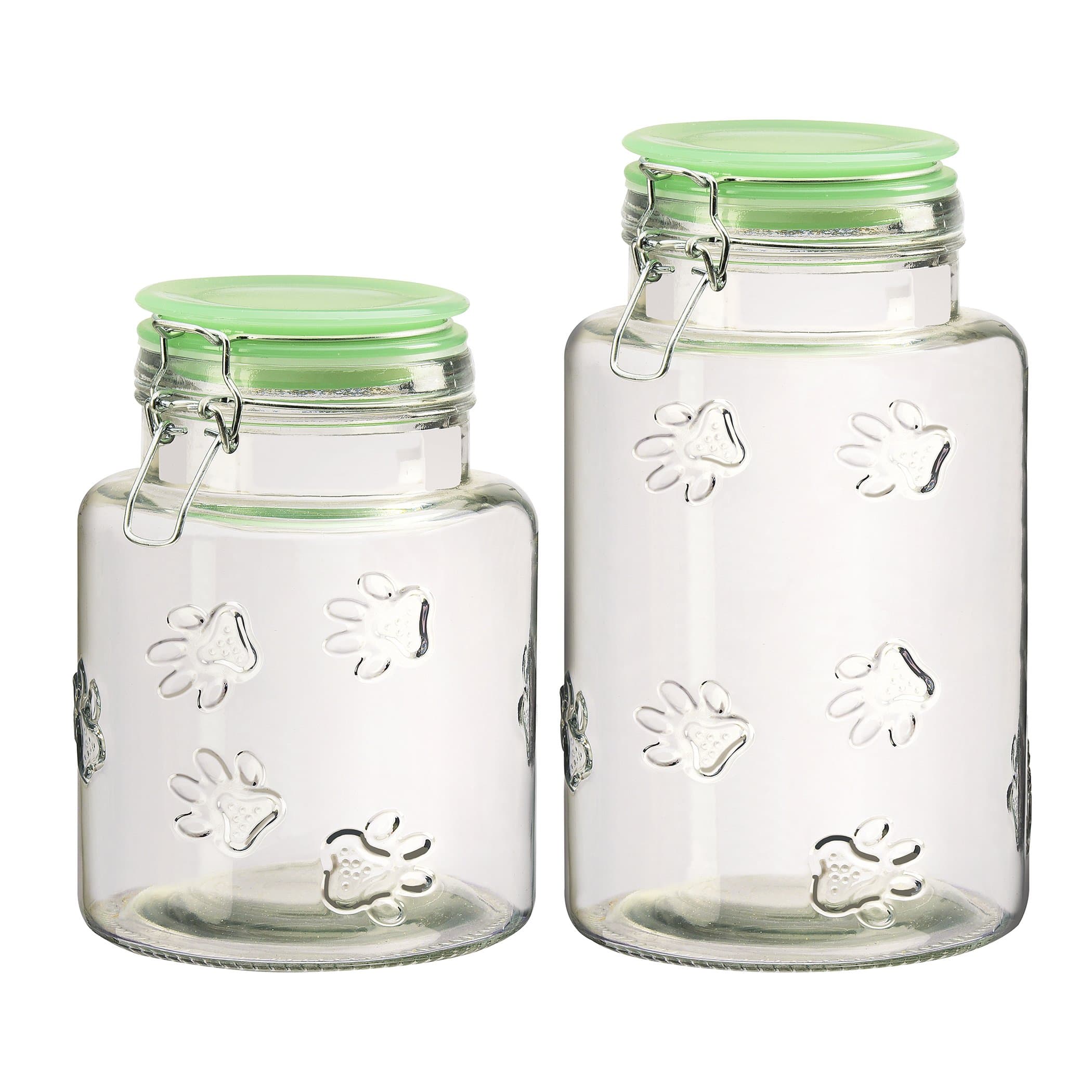 Amici Pet, , Barkley Collection Hermetic Preserving Glass Canister, Jade Milk Glass Lid, Paw Relief, Food Safe, Assorted Set of 2 (Medium and Large)
