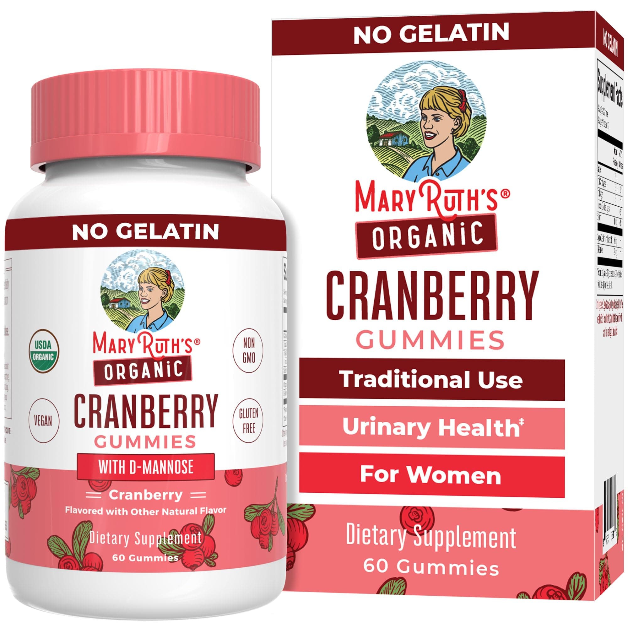 MaryRuth Organics Organic Cranberry Gummies - 500mg Supplement | Urinary Tract Health for Women | with D Mannose | Traditional Use | USDA Organic | Vegan | Non GMO | 30 Servings