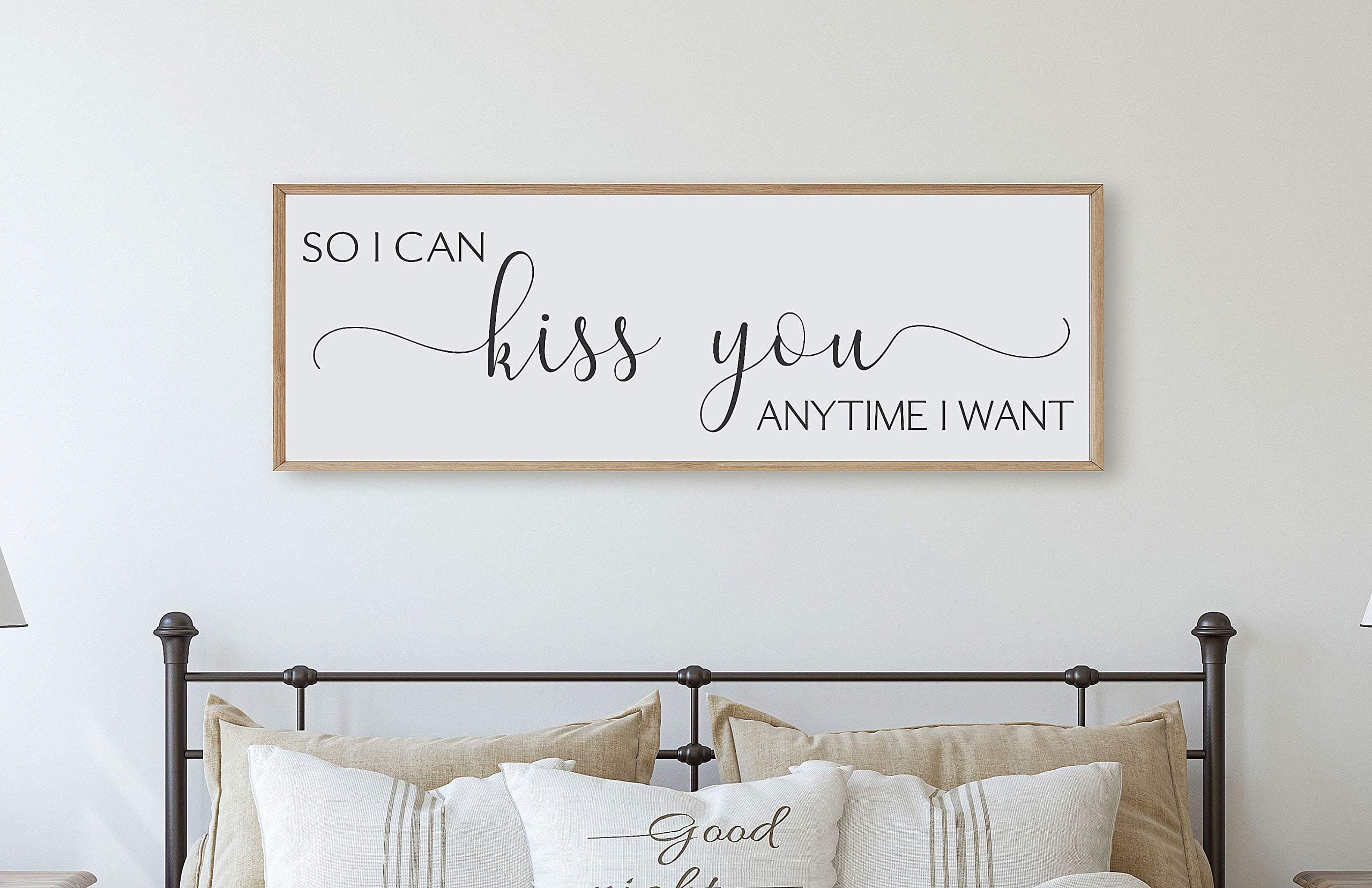 yyone Wooden Framed Signs,Wooden Framed Signs with Saying,So I Can Kiss You Anytime I Want,Wooden Signs for Home Decor,12"X22" Wooden Framed Signs for Wall Decor