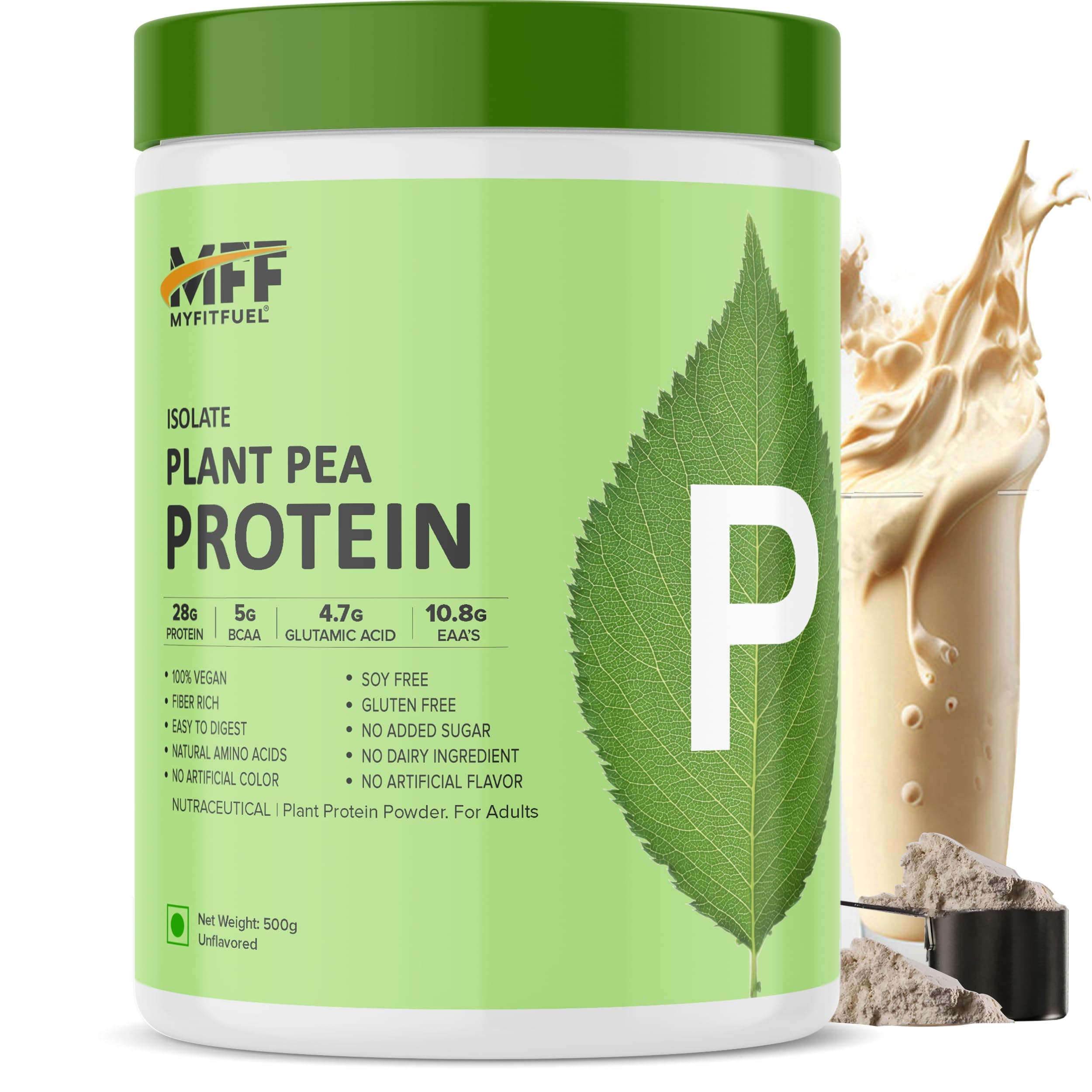 Clean Plant Pea Protein Isolate (28g Protein, 5g BCAA, 10.8g EAA) |Easy to Digest | Vegan Plant Protein Powder [500g, 14 Servings, (Unflavoured)]