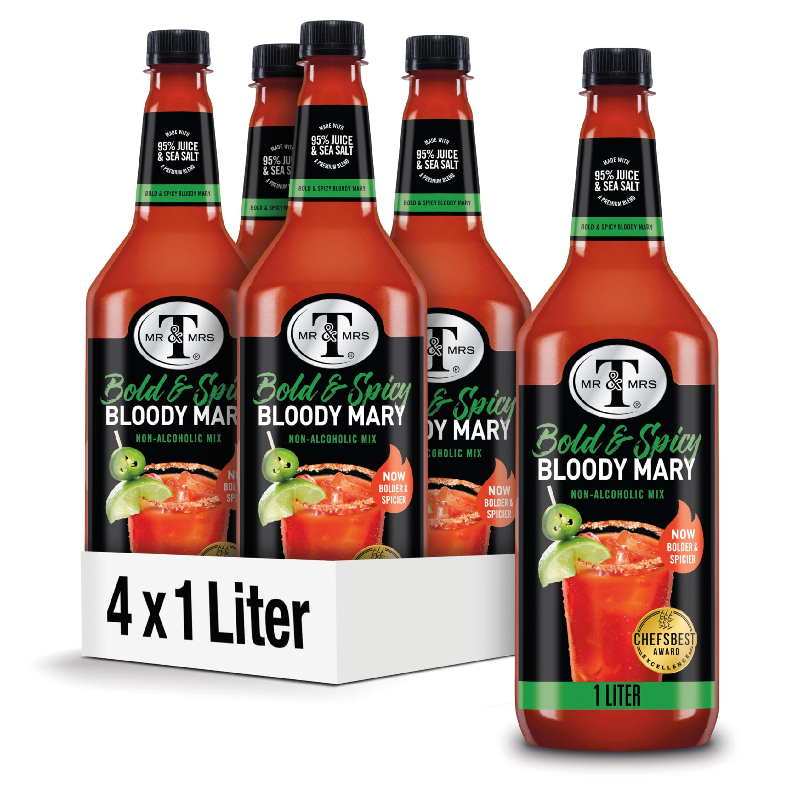 Bold & Spicy Bloody Mary Mix, 1 L bottle (Pack of 4), Spicy Cocktail Juice Mixer, Bold Flavors, Perfect for Bloody Mary and Mocktail Drinks
