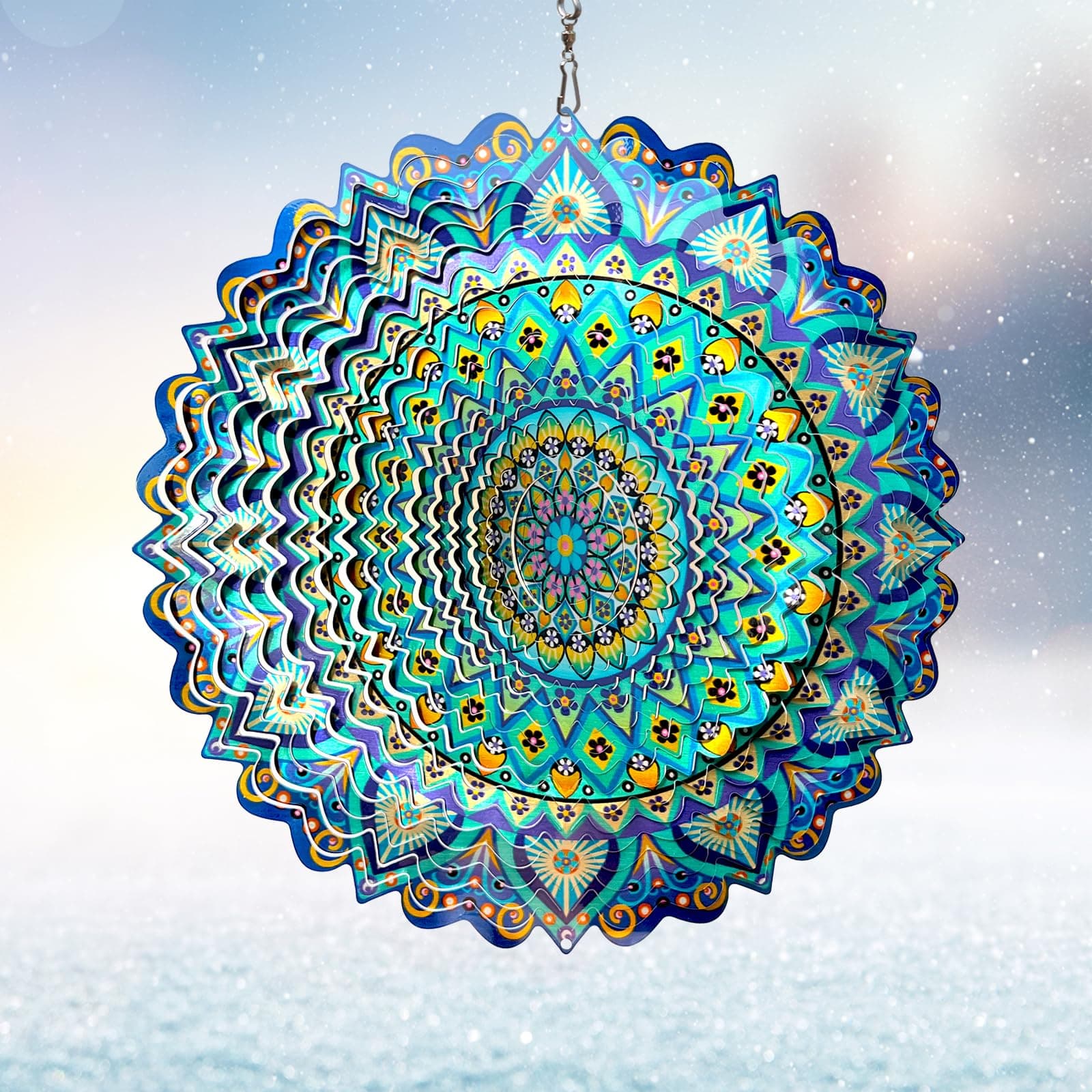 Wind Spinner Mandala Peacock - 12In Laser Cut Stainless Steel Wind Spinners Outdoor, 3D Kinetic Hanging Sculpture, Rustproof Metal Garden Decor Yard Art, Unique Gift for Women, Men, Holidays