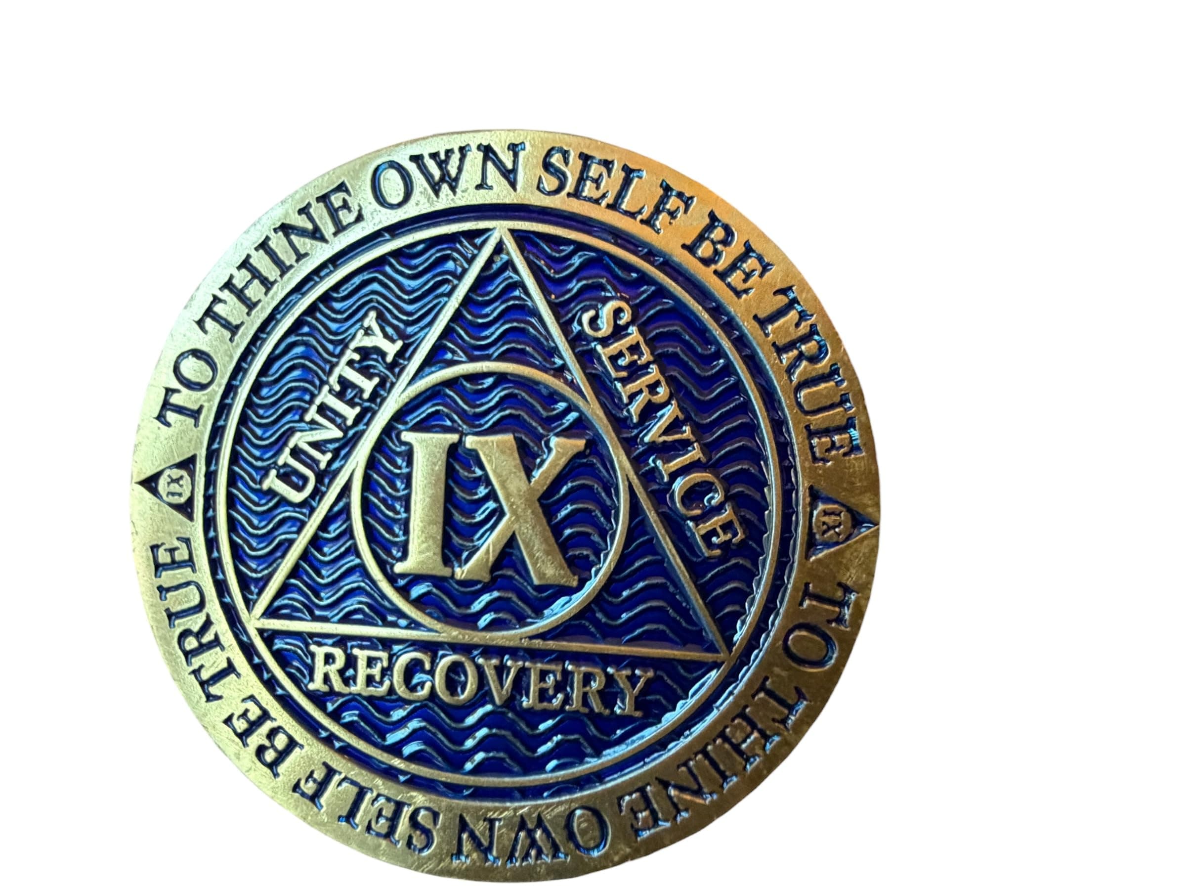 9 Year AA Medallion Reflex Antique and Blue Color Sobriety Chip IX