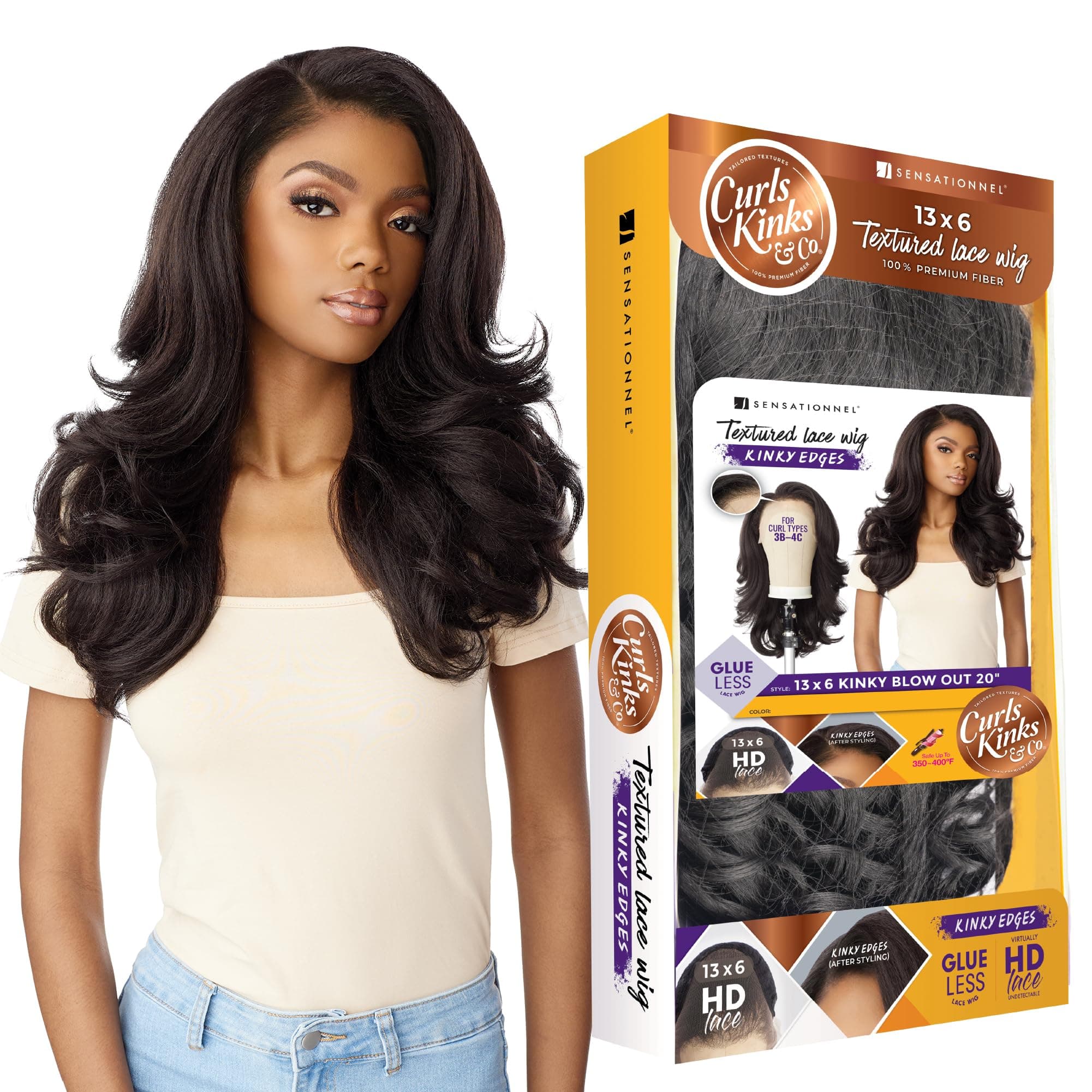 Sensationnel Edge 13x6 Lace Wigs - Edge Blow out 20-inch glueless synthetic wig - CKCO Edge Blow Out 20 Inch (1B OFFBLACK)