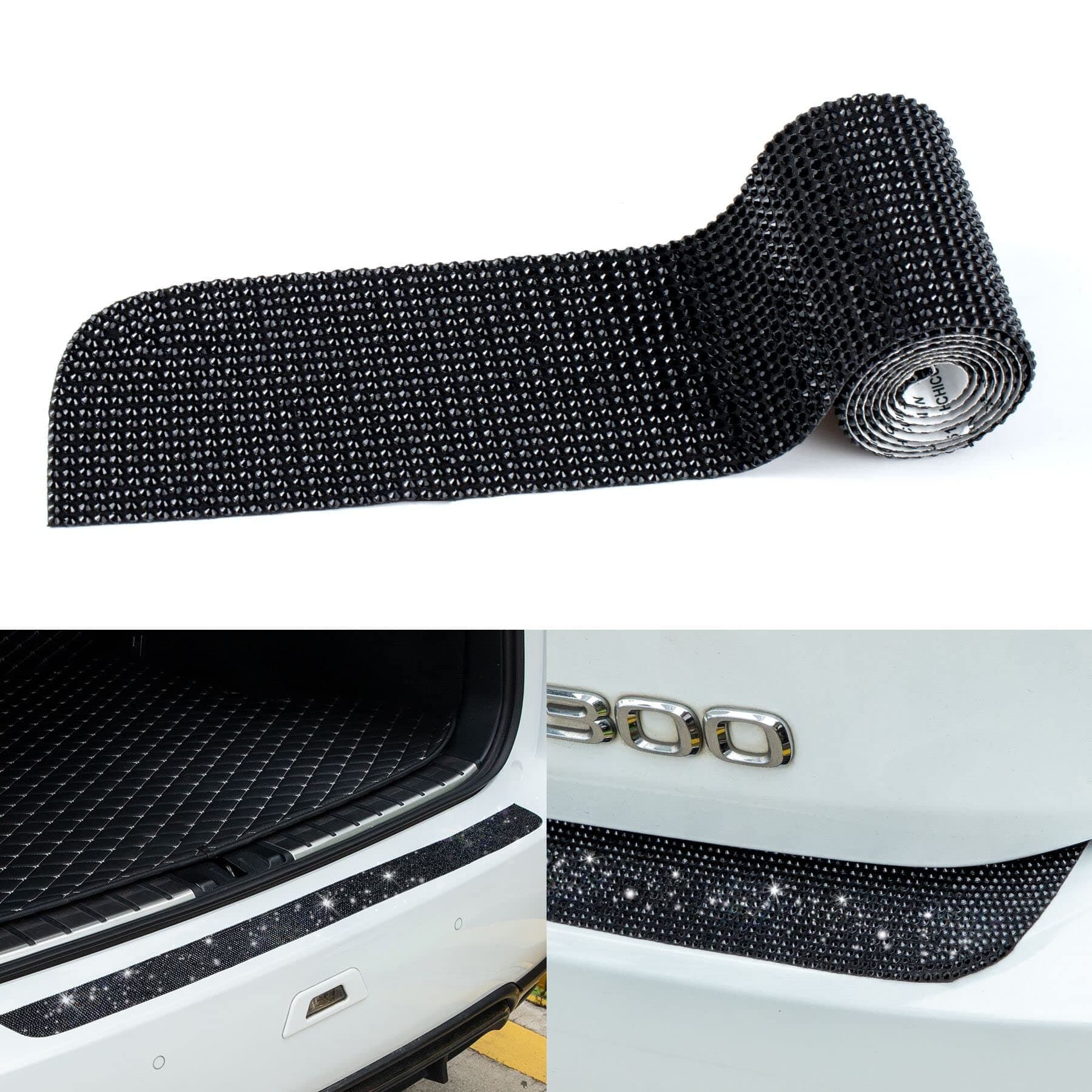 SINGARO Bling Car Rear Bumper Protector, 35.4inchX2.75inch Car/SUV Universal Scratch Resistant Trunk Protection, Shiny Crystal Car Exterior Accessories Gifts for Women (Black)