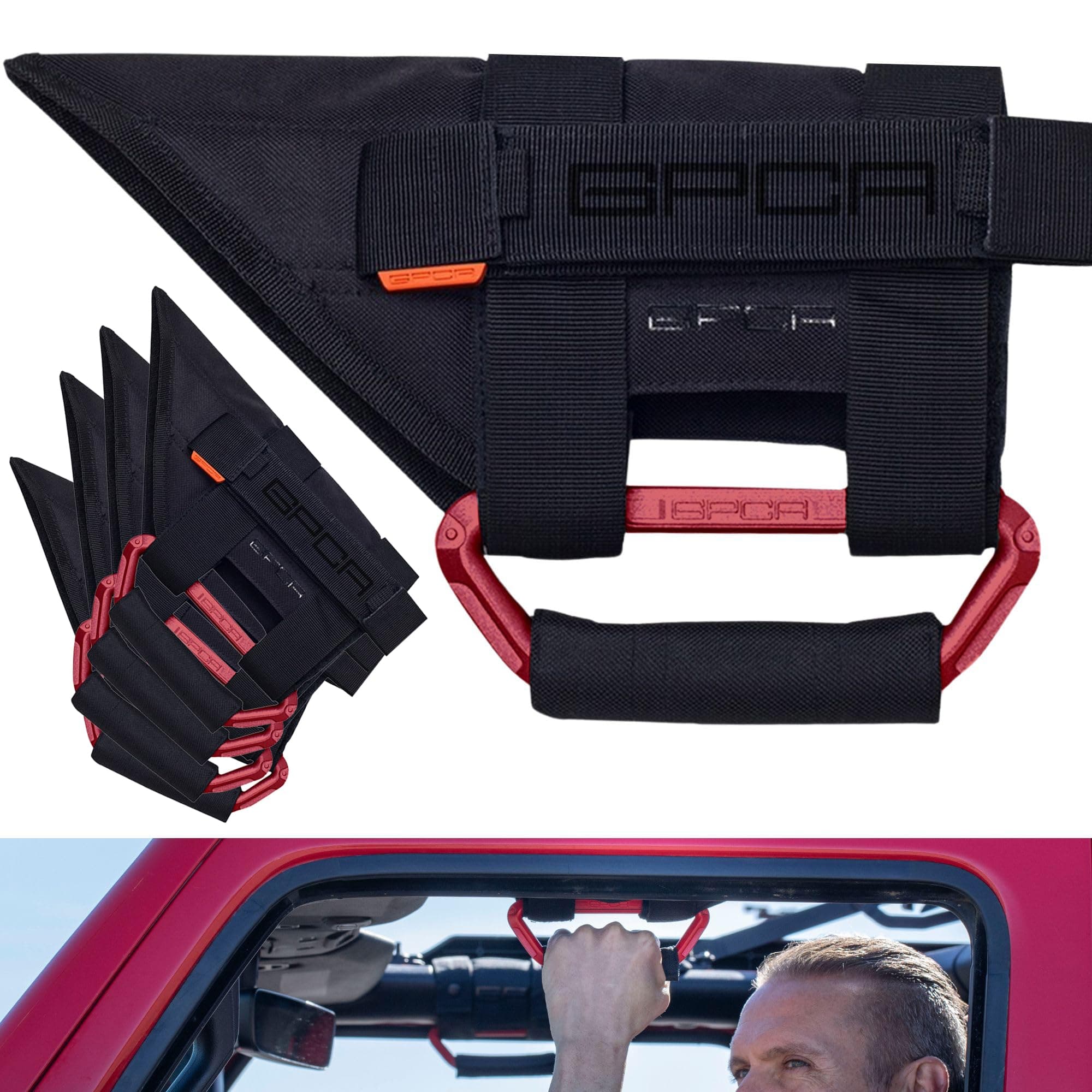 Metal Grab Handles for Jeep Wrangler 4xe, JL, JT, JK, Sport, Sahara, Rubicon and Gladiator 4DR/2DR 2007-2023 GP Grip PRO by GPCA, Foldable Patented, 4 Packs, Red