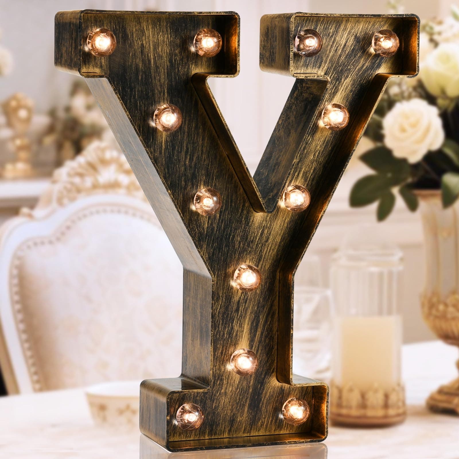 Oycbuzo Golden Black Led Marquee Letter – Industrial, Vintage Style Light Up Alphabet Letter Sign for Cafe Birthday Party Christmas Lamp Home Bar Initials Decor