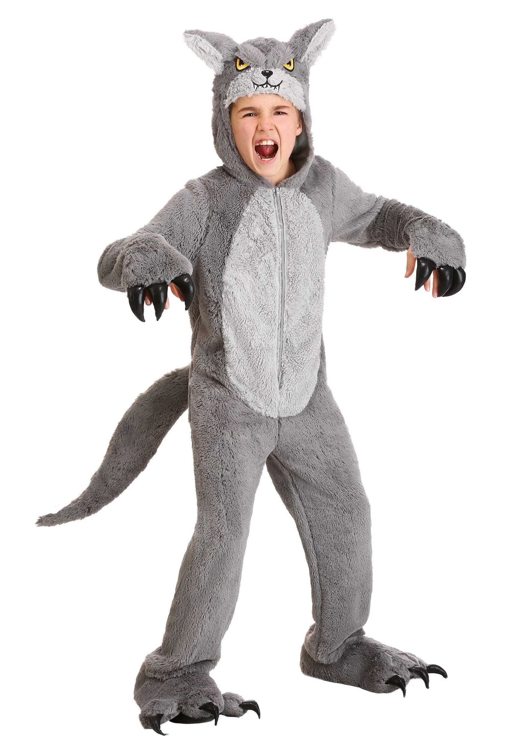 Kid's Grey Wolf Jumpsuit Costume, Forest Animal Halloween Outfit for Children