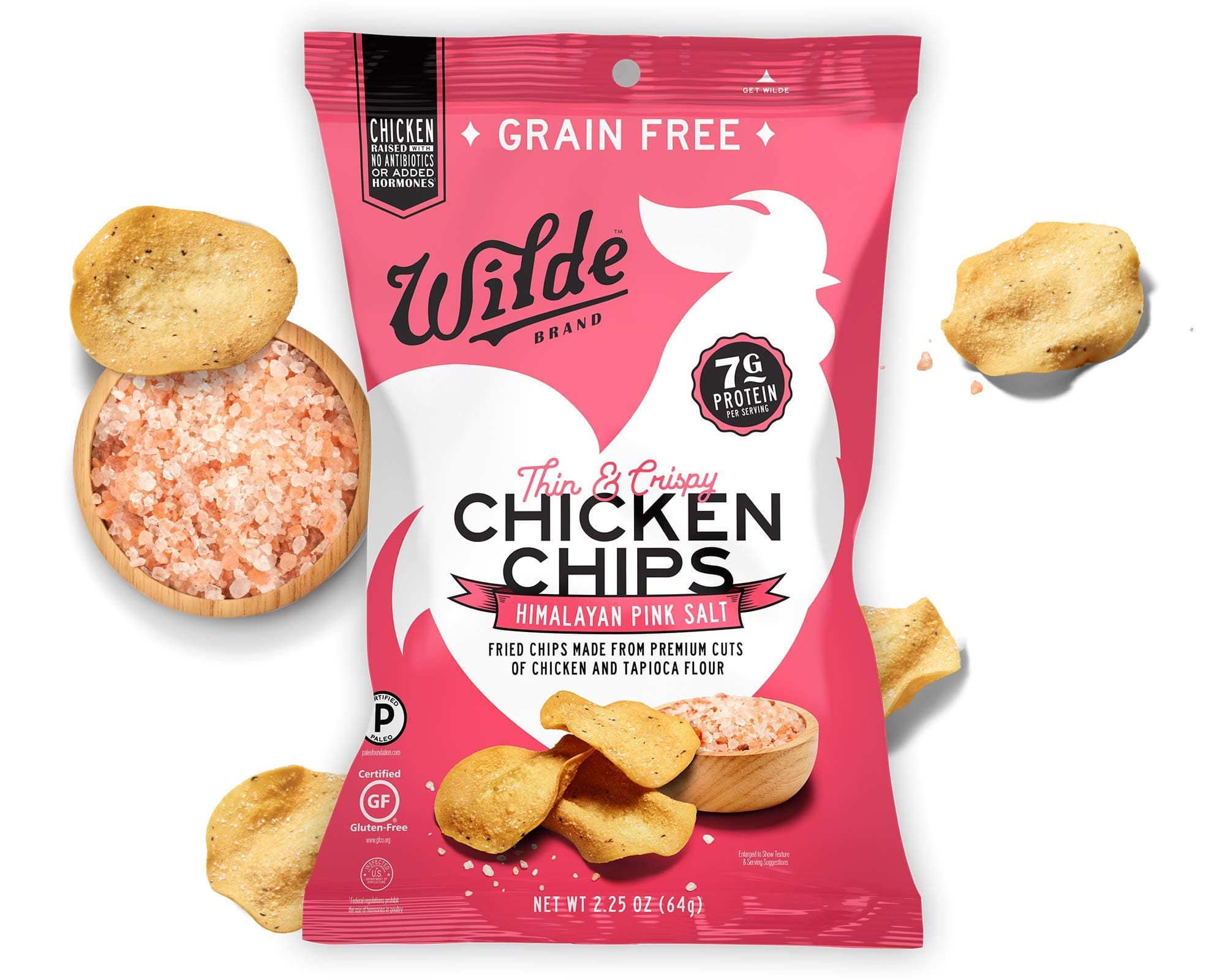 Himalayan Pink Salt Chicken Chips By Wilde Brands, Protein Snack, Made With Real Chicken, Keto Friendly, Paleo Certified, Antibiotic and Gluten Free, 2.25oz Bag (4 Count)