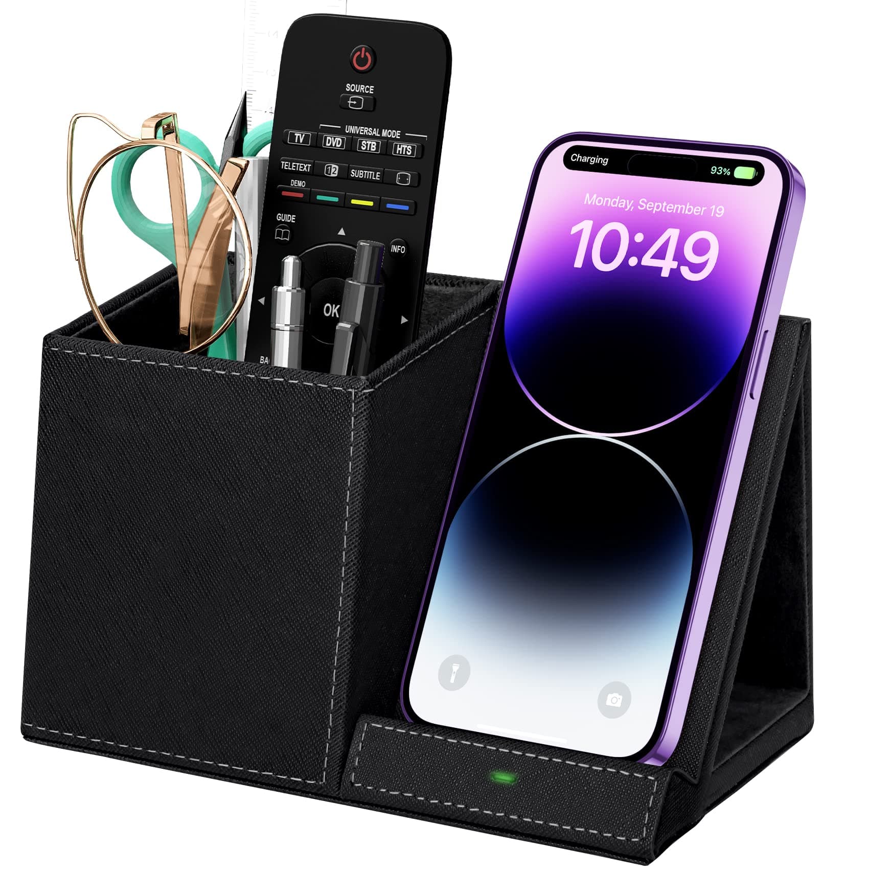 2-in-1 Pen Holder with Wireless Charger, Compatible with iPhone 16/15/14/13/12/11/8 Series, Pencil Holder for Desk Home Office, Men Gift Husband Wife Anniversary Dad Birthday Idea Gadget