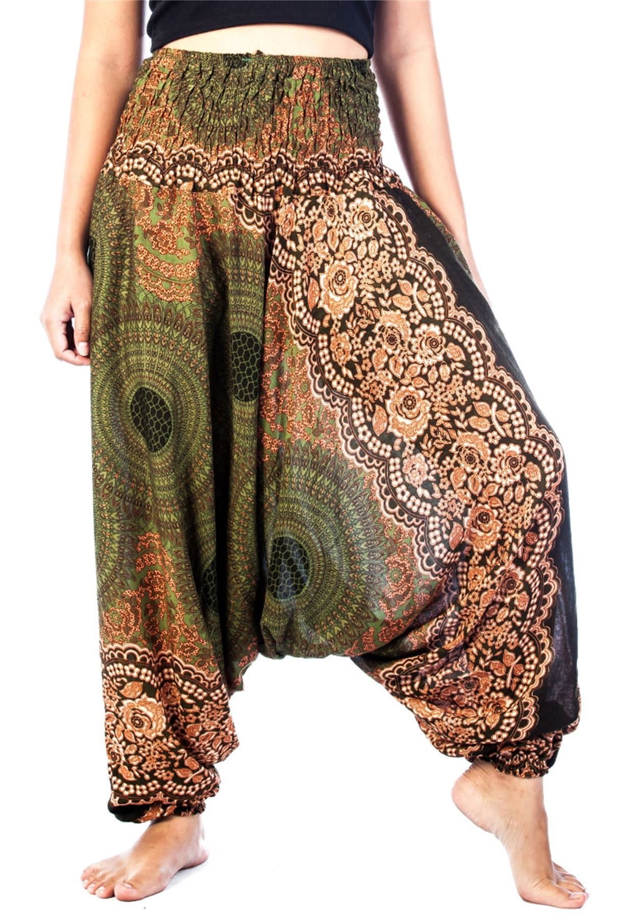 Lofbaz Women's 2 in 1 Harem Trousers & Jumpsuit with Smocked Waistband