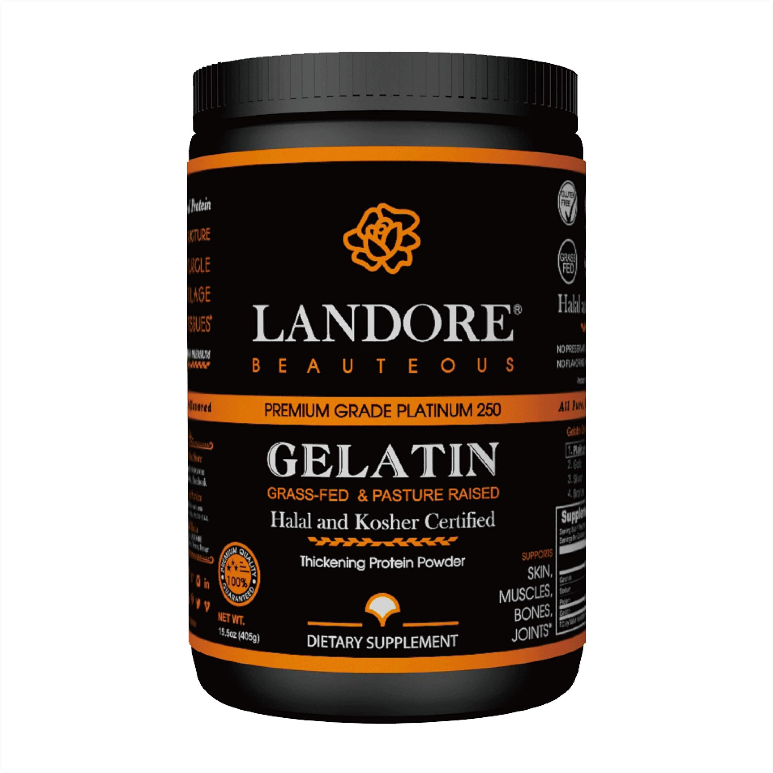 LANDORE Premium Halal Bovine Gelatin, Grass-Fed & Pasture Raised, Thickning Protein Powder Proudly Made in U.S.A.