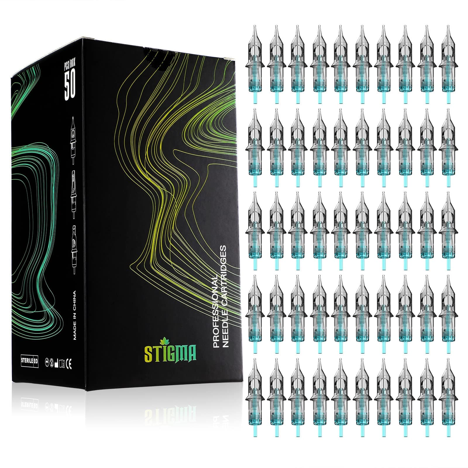 Aquamarine Knight Tattoo Cartridges Assorted Disposable Tattoo Cartridge Needles 50pcs of Round Liner #12(1201RL 1203RL 1205RL 1207RL 1209RL) EN02B-50KIT-Q