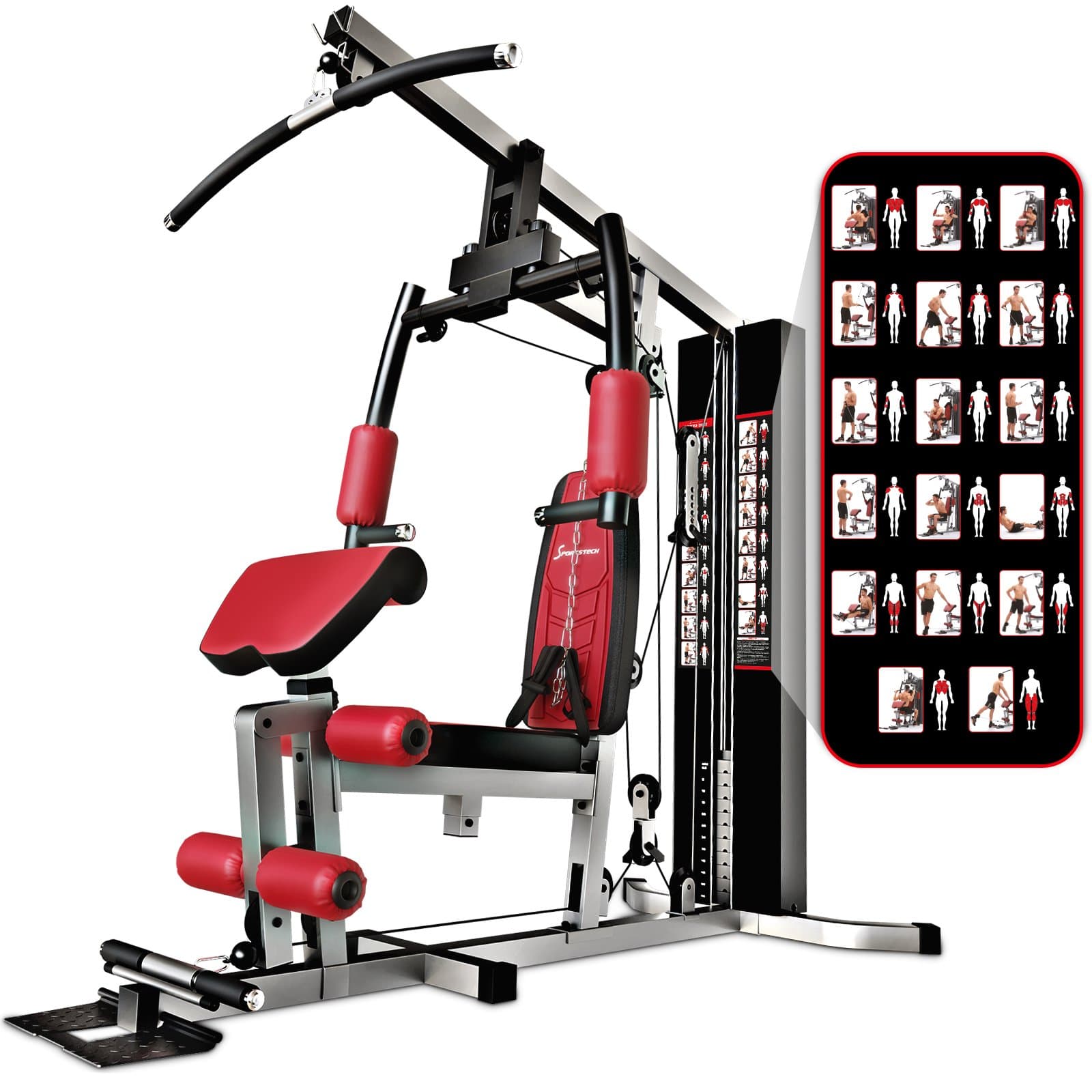 Sportstech Unique 45-in-1 Premium Power Station HGX100/HGX200 for Countless Training Variants Multifunctional Home Gym with Stepper & LAT Train Tower, Robust Fitness Station Made of Eva Material for Home