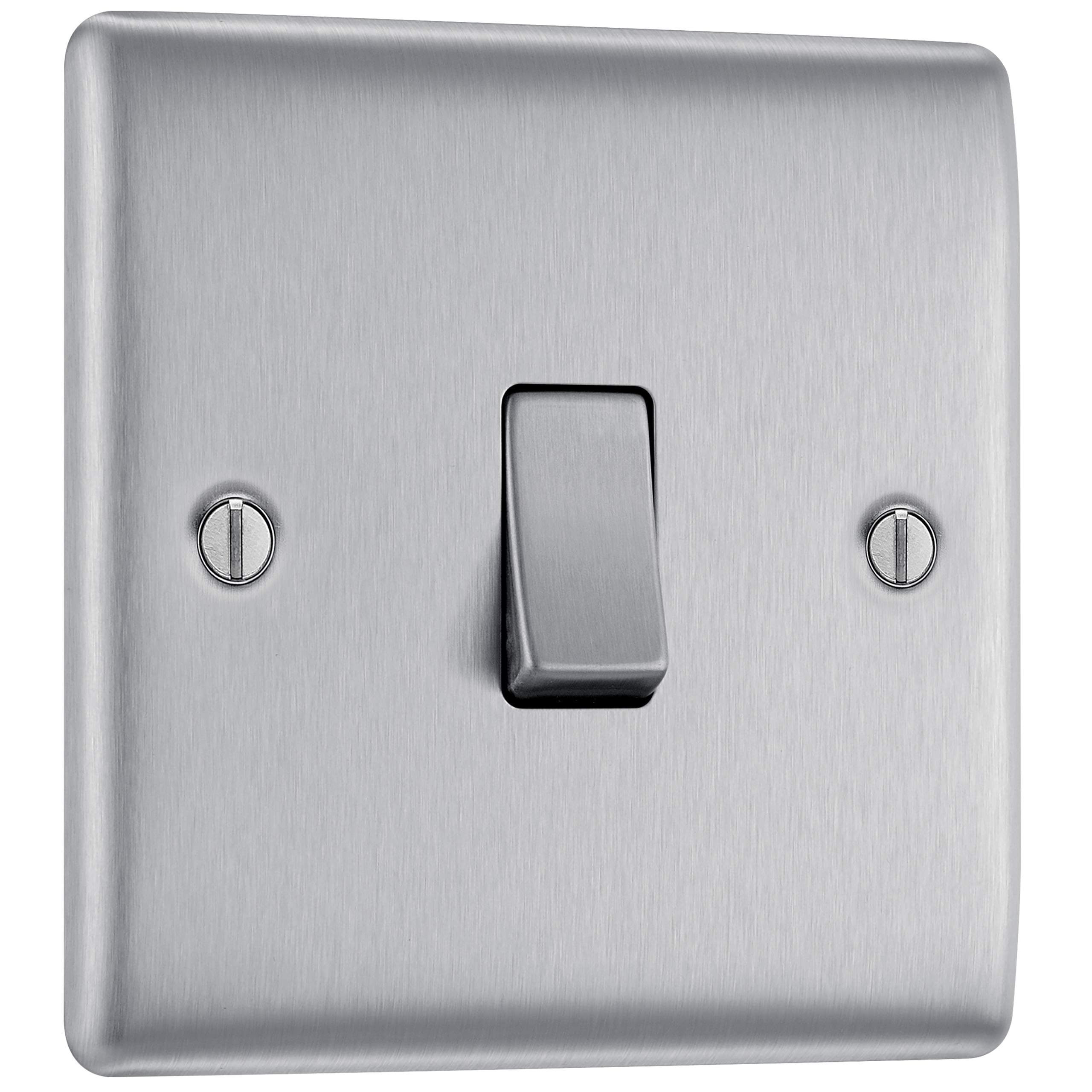 BG Electric NBS12 10AX Single 2-Way Metal Brush Steel Light Switch