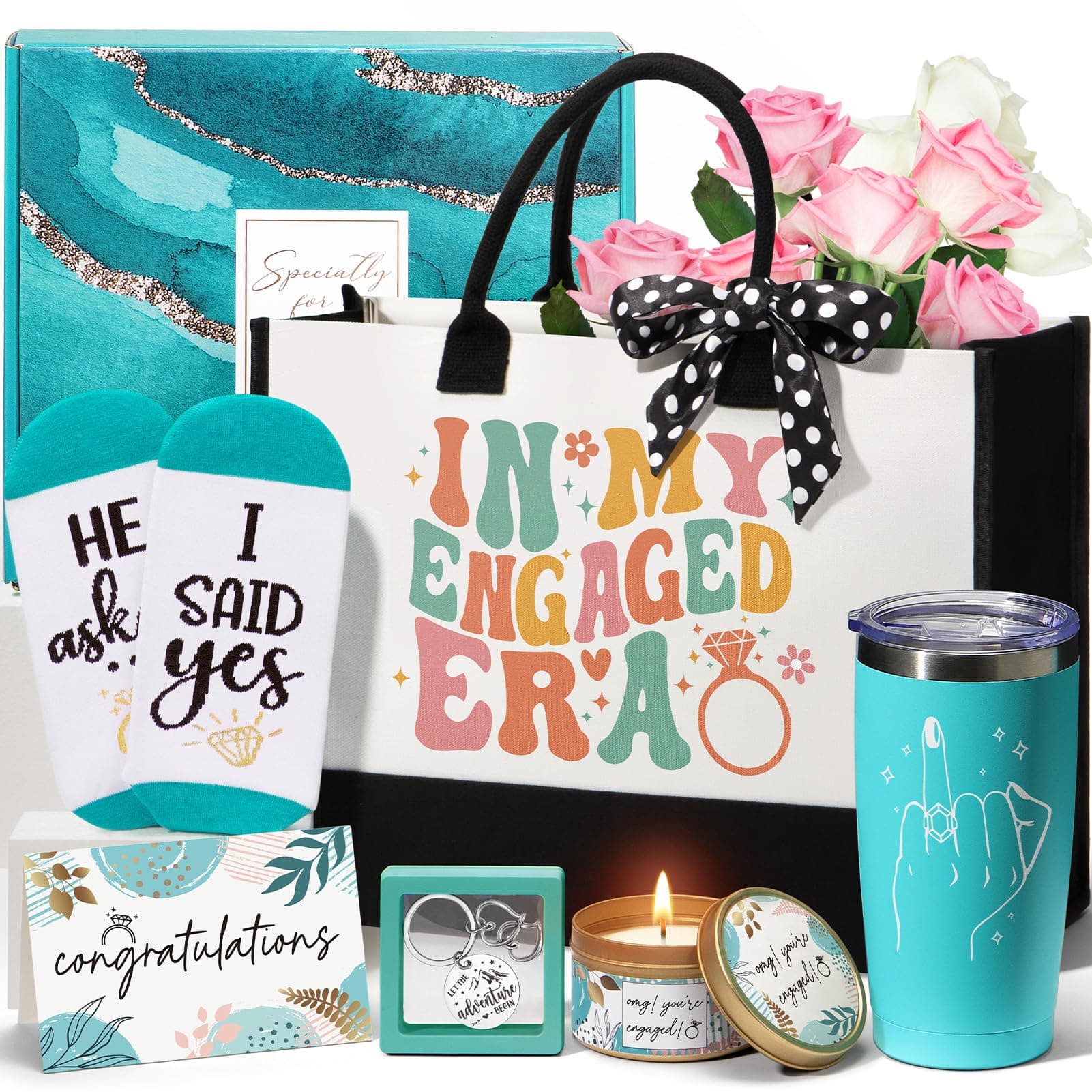 MAYICIVOEngagement Gifts for Her Women, Bridal Shower Gifts for Bride to Be, Bachelorette Gifts for Bride Future Mrs, Fiance Gifts for Women Newly Engaged Gifts Engagement Party Gift Basket w/Canvas Tote Bag