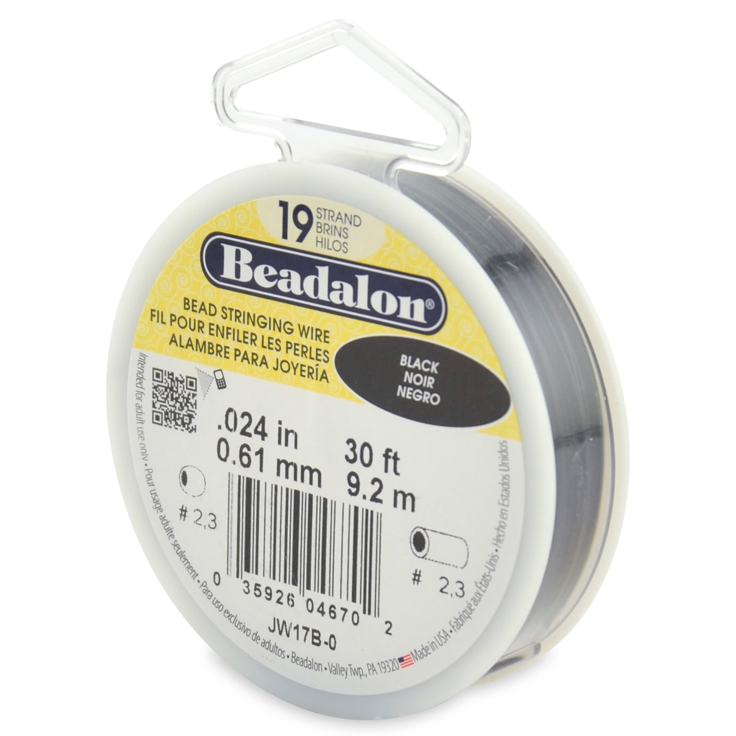 Beadalon 19 Strand Stainless Steel Bead Stringing Wire, .024 in / 0.61 mm, Black, 30 ft / 9.2 m
