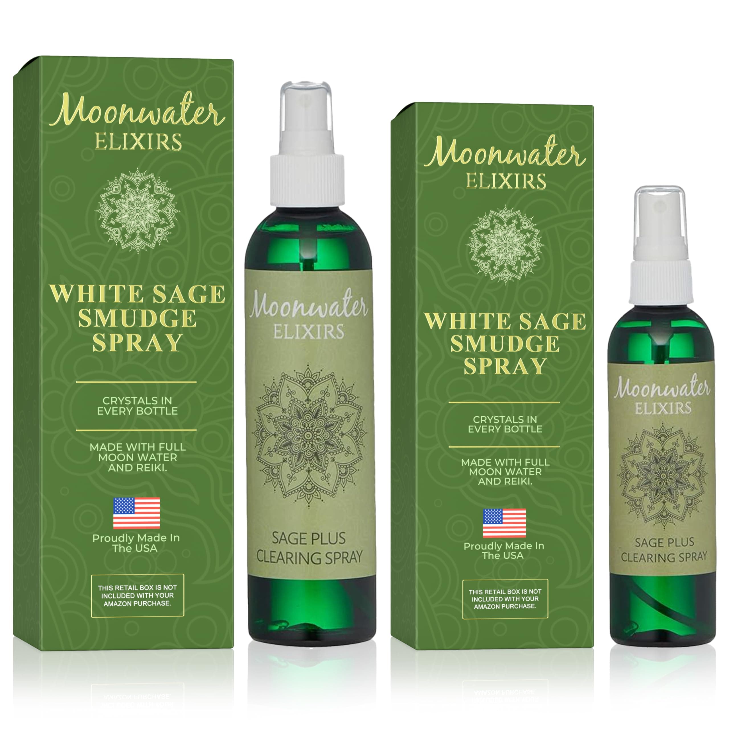 White Sage Smudge Spray for Spiritual Cleansing & Aura Protection, Sage Spray for Cleansing Negative Energy & Protection, Home & Meditation, Clear Quartz Reiki Treated Aromatherapy Room Spray 4 + 8