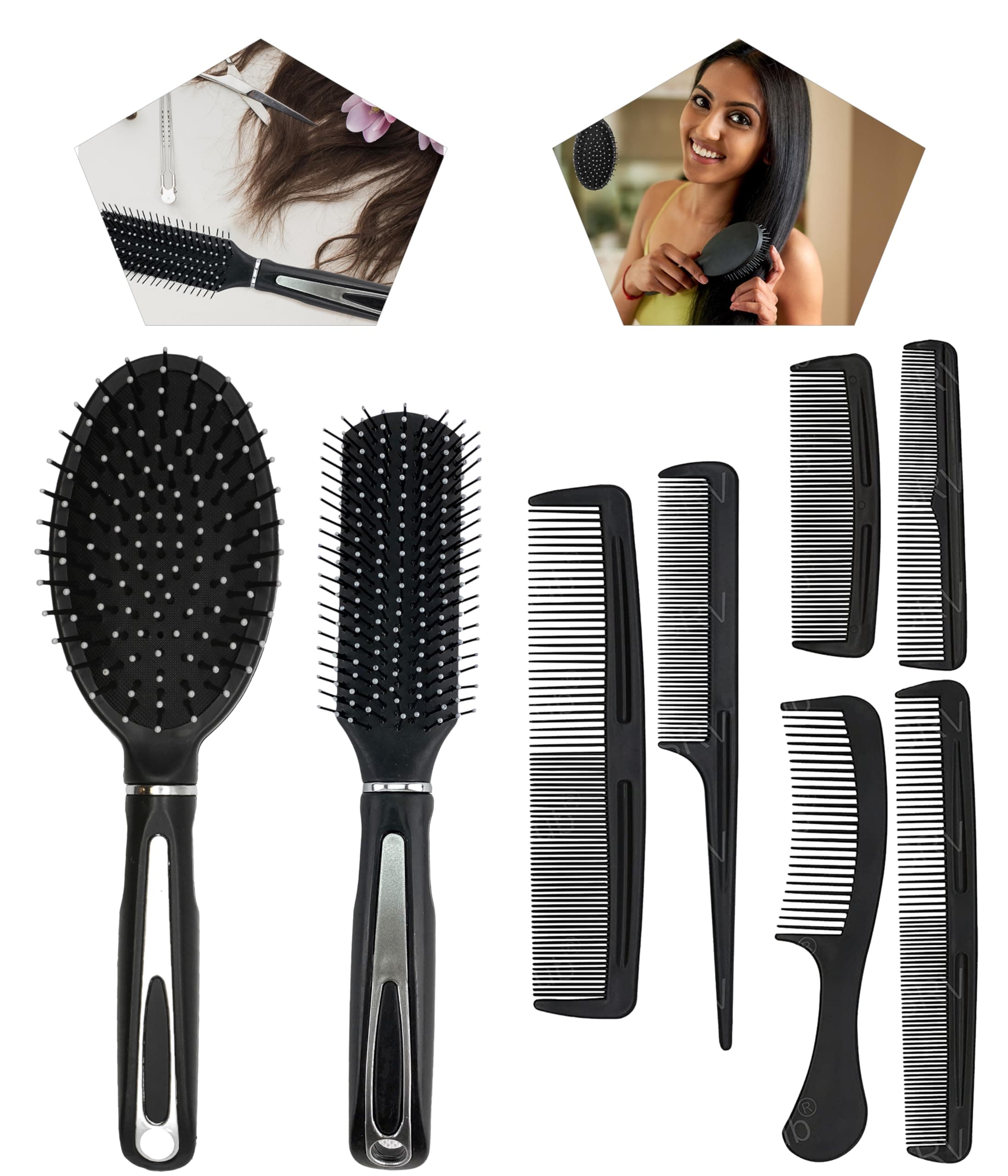 8Pcs Hair Accessories for Girls| Oval Detangler Styling Brush| Professional Hair Brush for Wet Dry| Plastic Travel Tooth Comb Set for Men Women