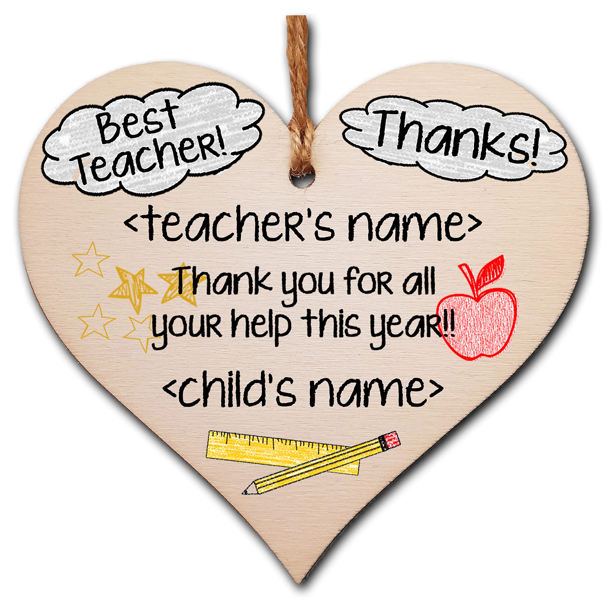 Personalised Handmade Wooden Hanging Heart Plaque Gift for an Amazing Teacher Thank You Keepsake