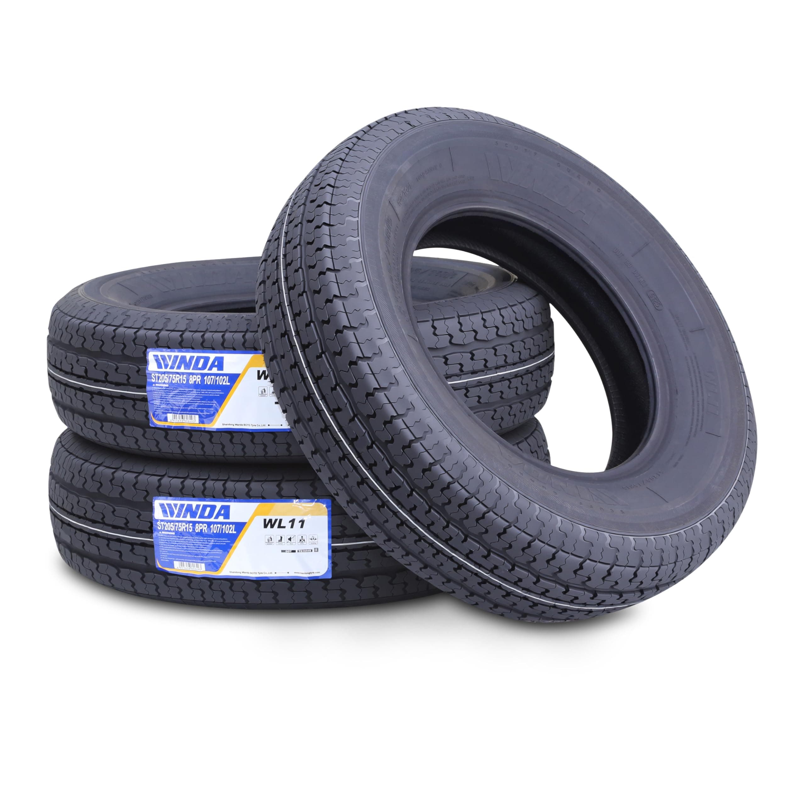 WINDA Premium Trailer Tires ST205/75R15 205 75 15 8-Ply Load Range D Steel Belted Radial w/Scuff Guard, Set 3