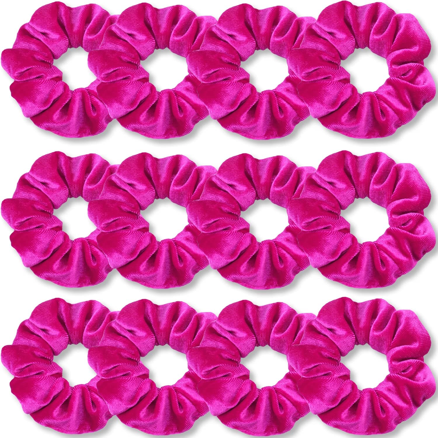 VENUSTE Hot Pink Scrunchies, Premium Velvet Scrunchy for Hair, Solid Colors Thick Hair Bands, Soft Ropes Ponytail Holder Hair Accessories for Women and Girls, 12 Pack