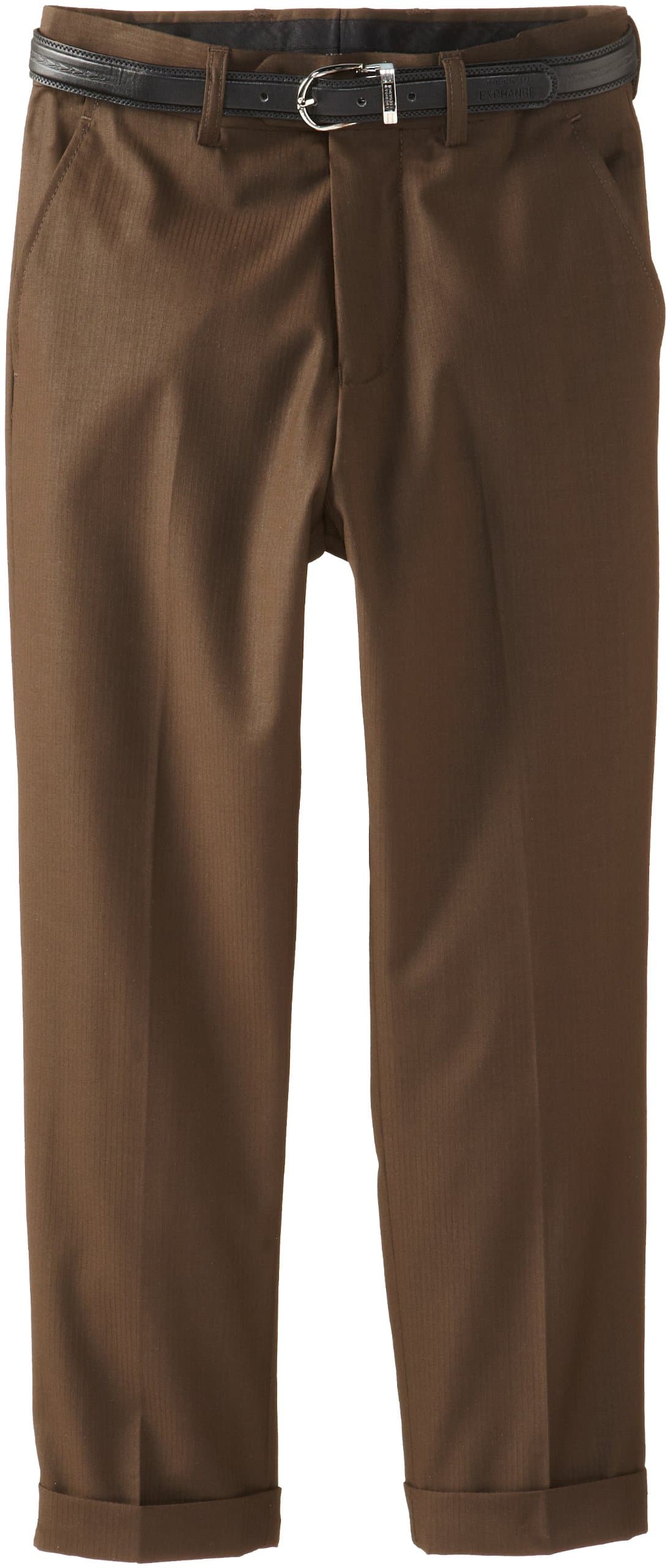 American Exchange Big Boys' Belted Dress Pants, Brown, 14
