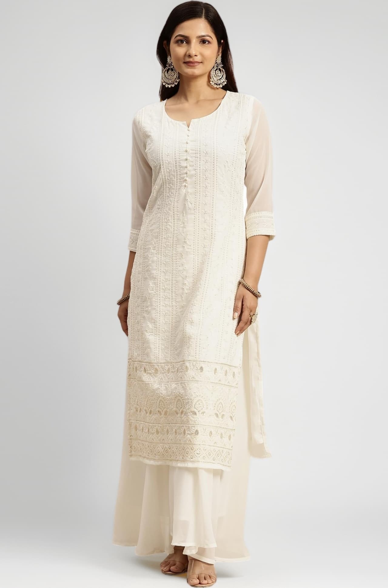 Women's Georgette Anarkali Lucknowi Chikankari Ethnic Wear Kurta