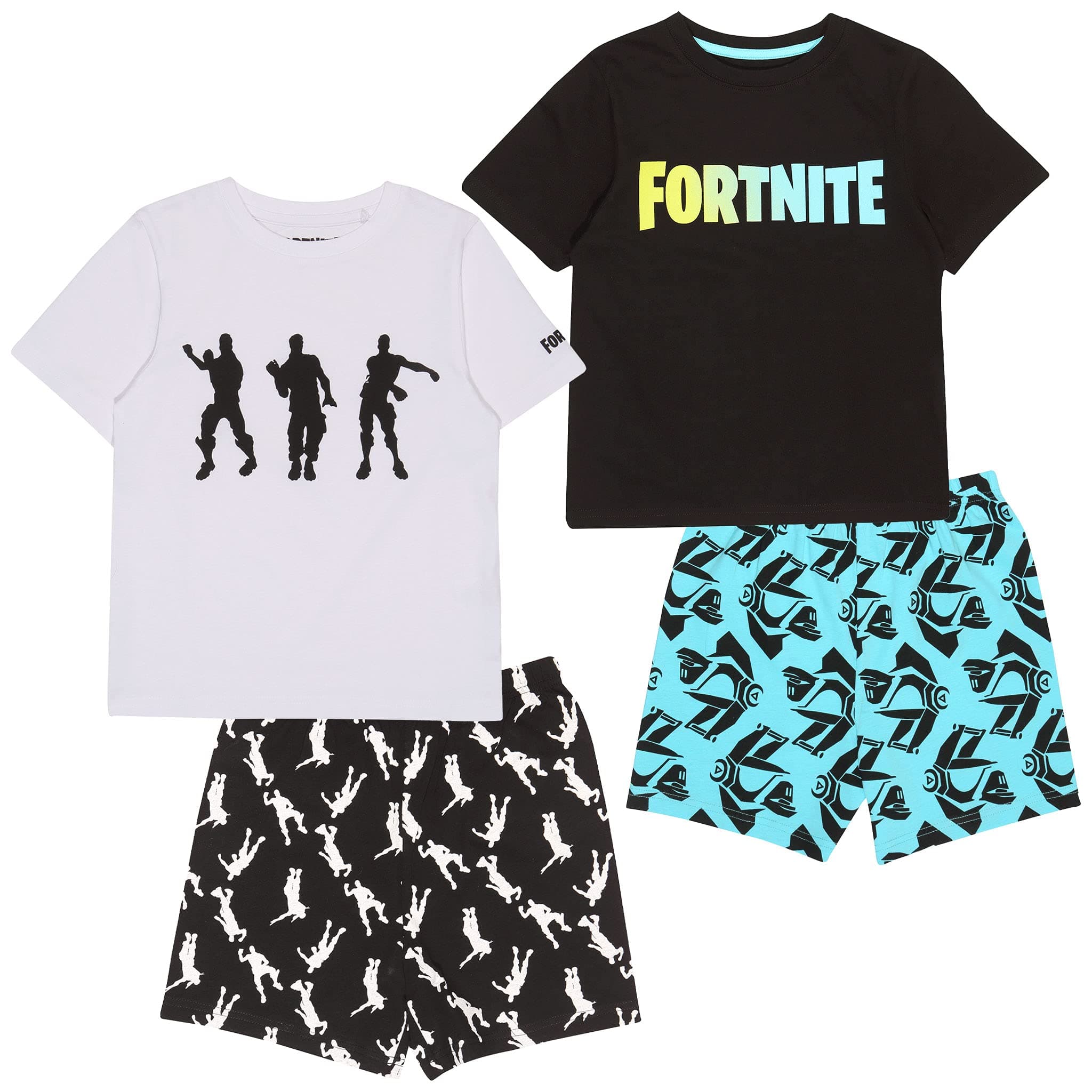 Fortnite Short Pyjama Set for Boys, Fortnite Logo and Dancing Emotes Crew Neck T-Shirt with Shorts, 100% Cotton, Official Merchandise, Ages 7 to 15, Pack of 2