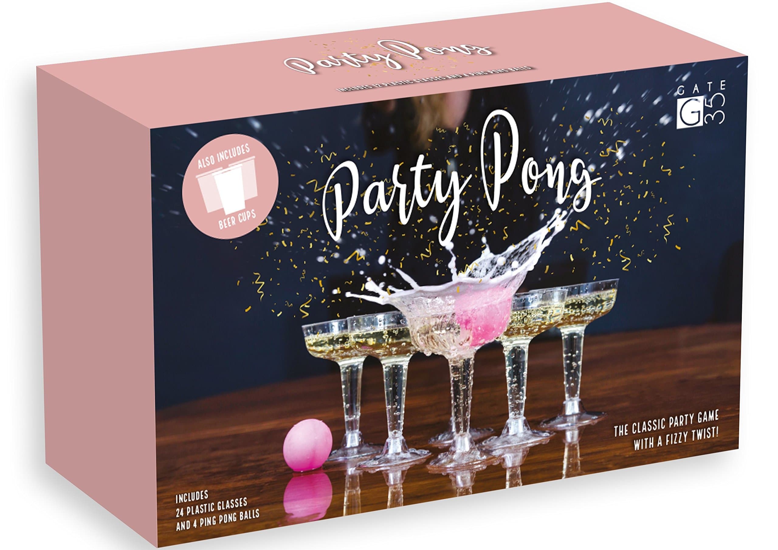Gate 35Beer Pong Game Set: 12 Plastic Champagne Glasses & 4 Ping Pong Balls, Adults' Game for Parties & Gatherings