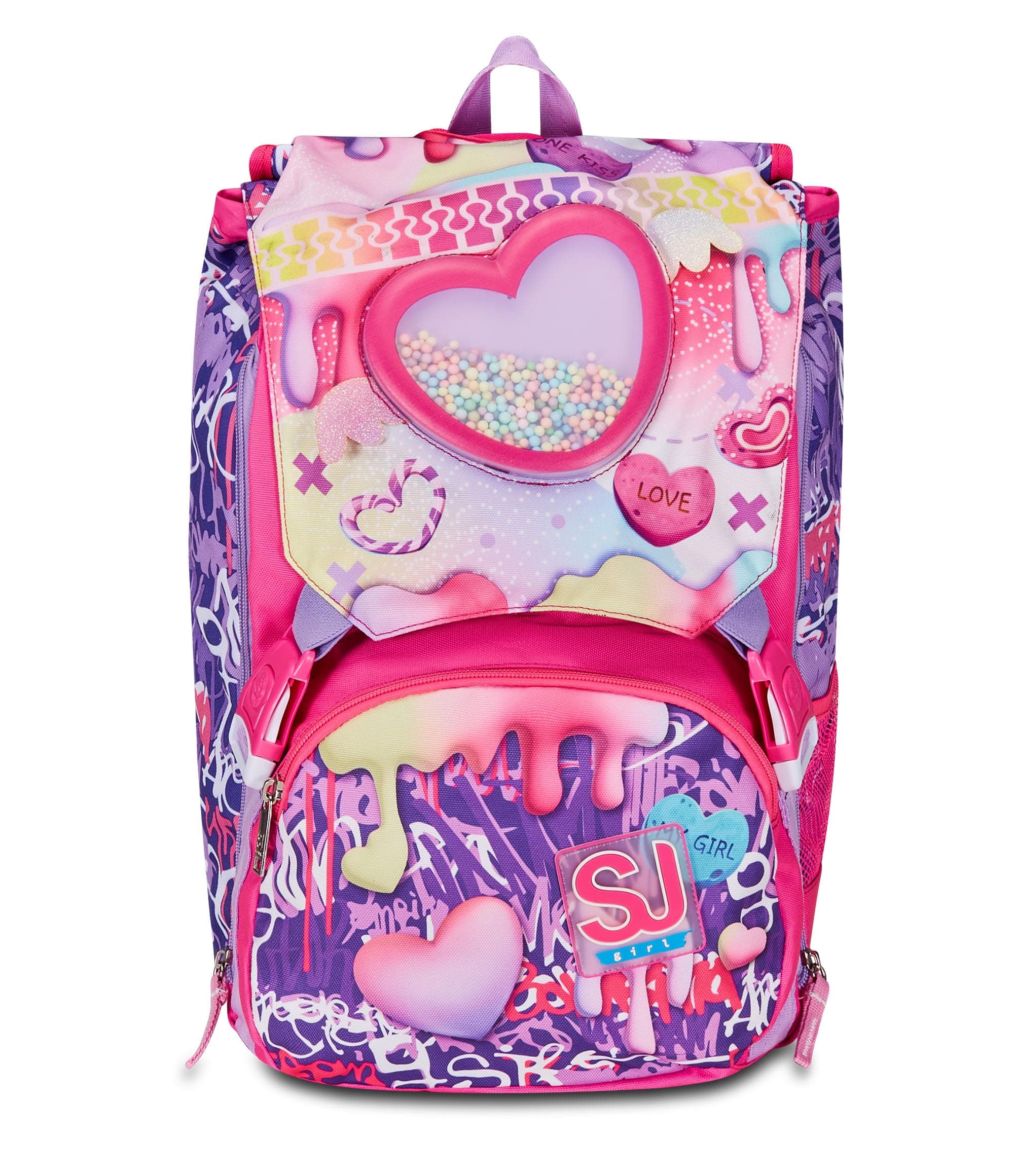 SevenSJ Gang Expandable School Backpack, Pink, Sphere Full Girl, Double Compartment Backpack Extensible Through Side Zips, Bottle Pocket, Elementary and Middle Schools, Girls, pink, Taglia unica, Rucksack