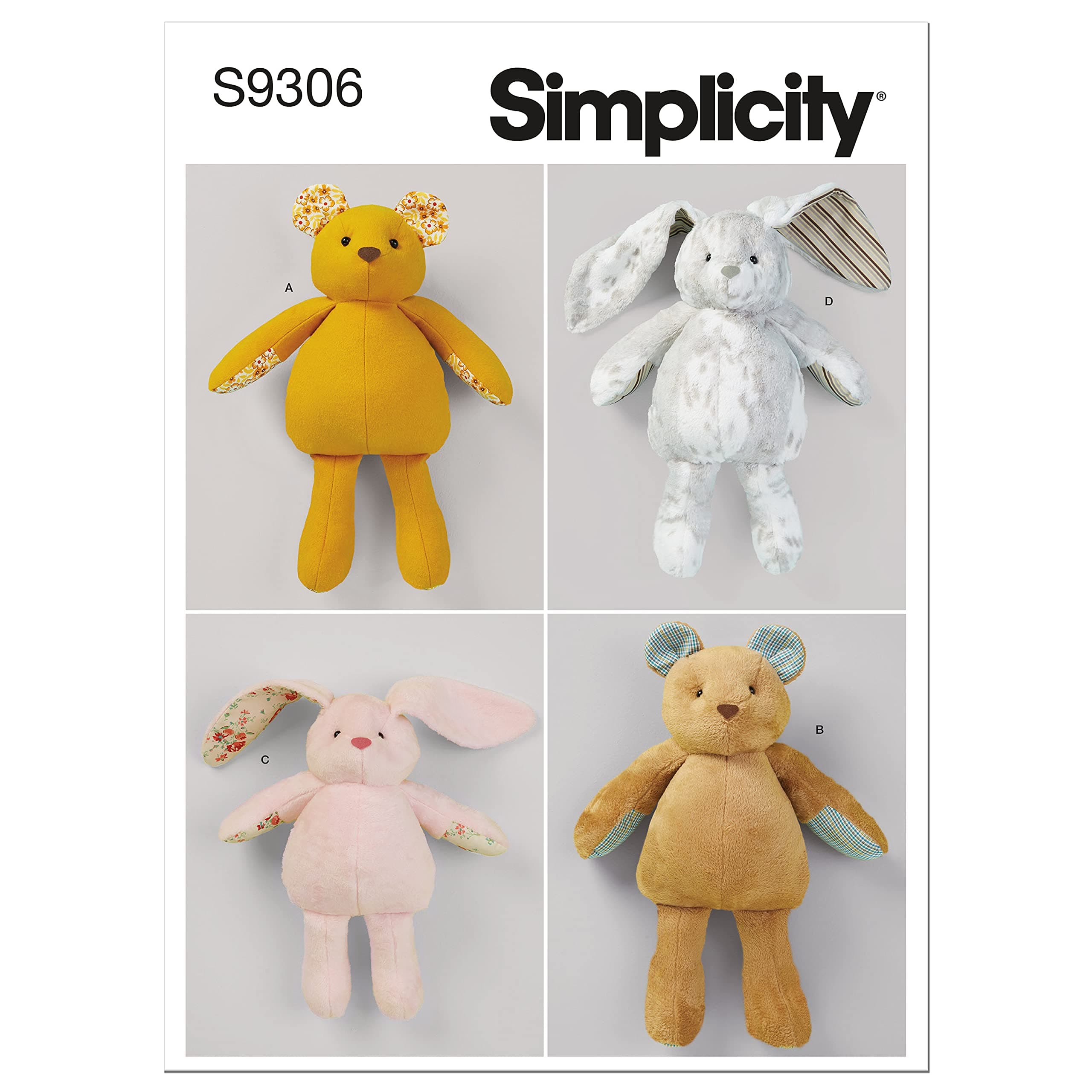 Plush Bunnies and Bear Sewing Pattern Kit, Code 9306