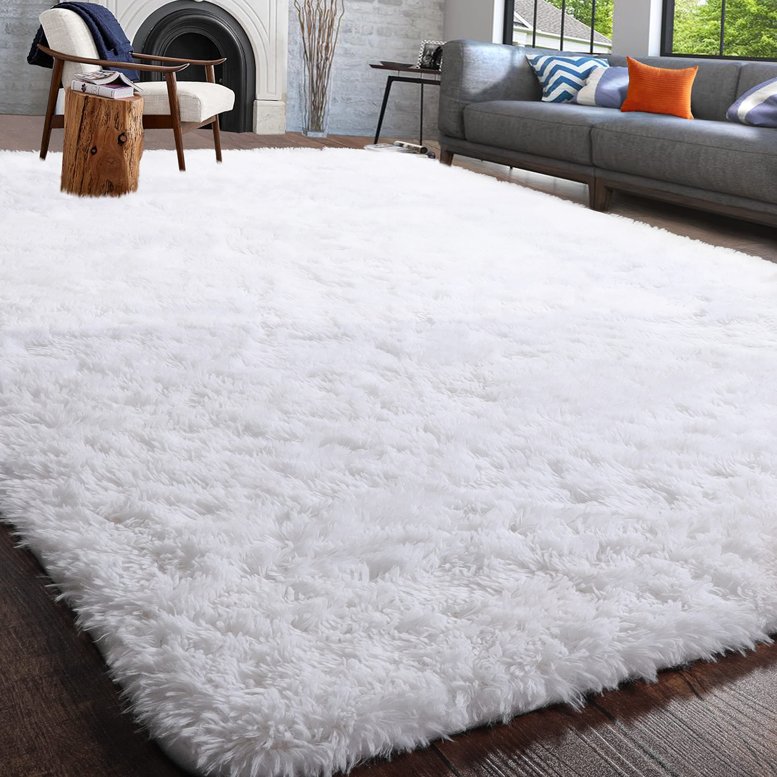PAGISOFE White Fluffy Shag Area Rugs for Bedroom 3x5, Soft Fuzzy Shaggy Rugs for Girls Bedroom Kids Room Carpet Furry Throw Dorm Rug