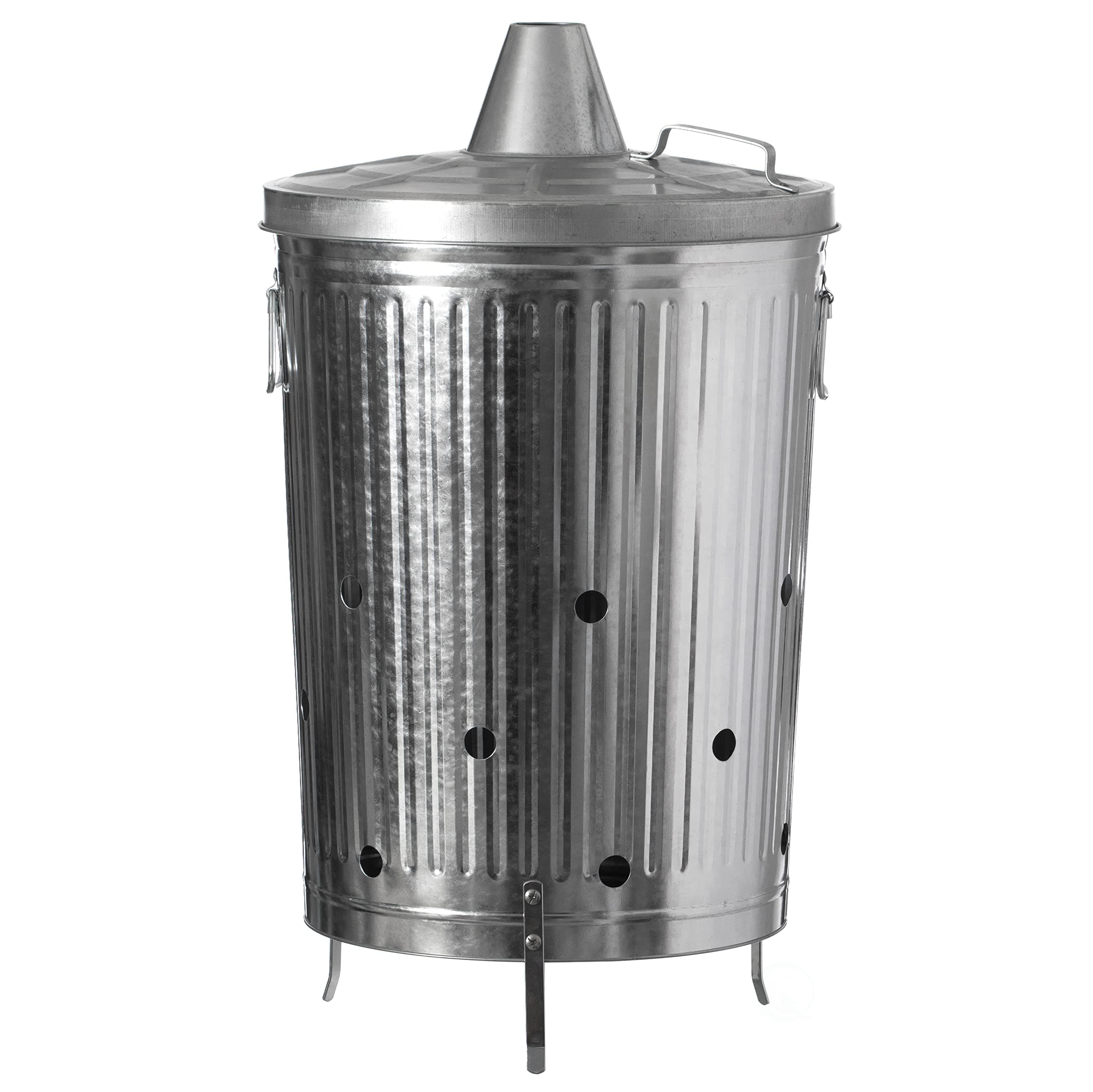 Gardenised QI004569 Silver Indoor and Outdoor Galvanized Metal Garden Incinerator Can, for Yard, Home, Patio, and Backyard