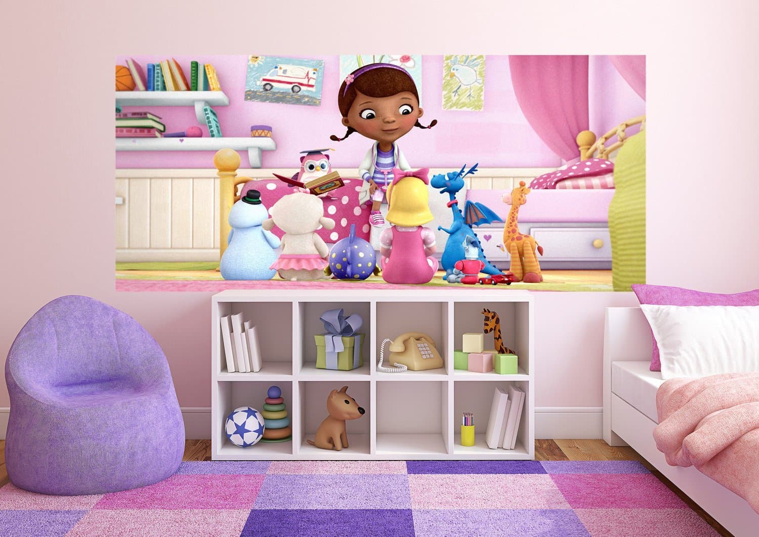 WallandMore Disney Doc McStuffins Wall Decal Mural For Girls Bedroom 79.5" W by 35.5" H - Gift For Her - Room Decals - Wall Decor For Girls Room - Disney Princess - Wall Murals For Girls