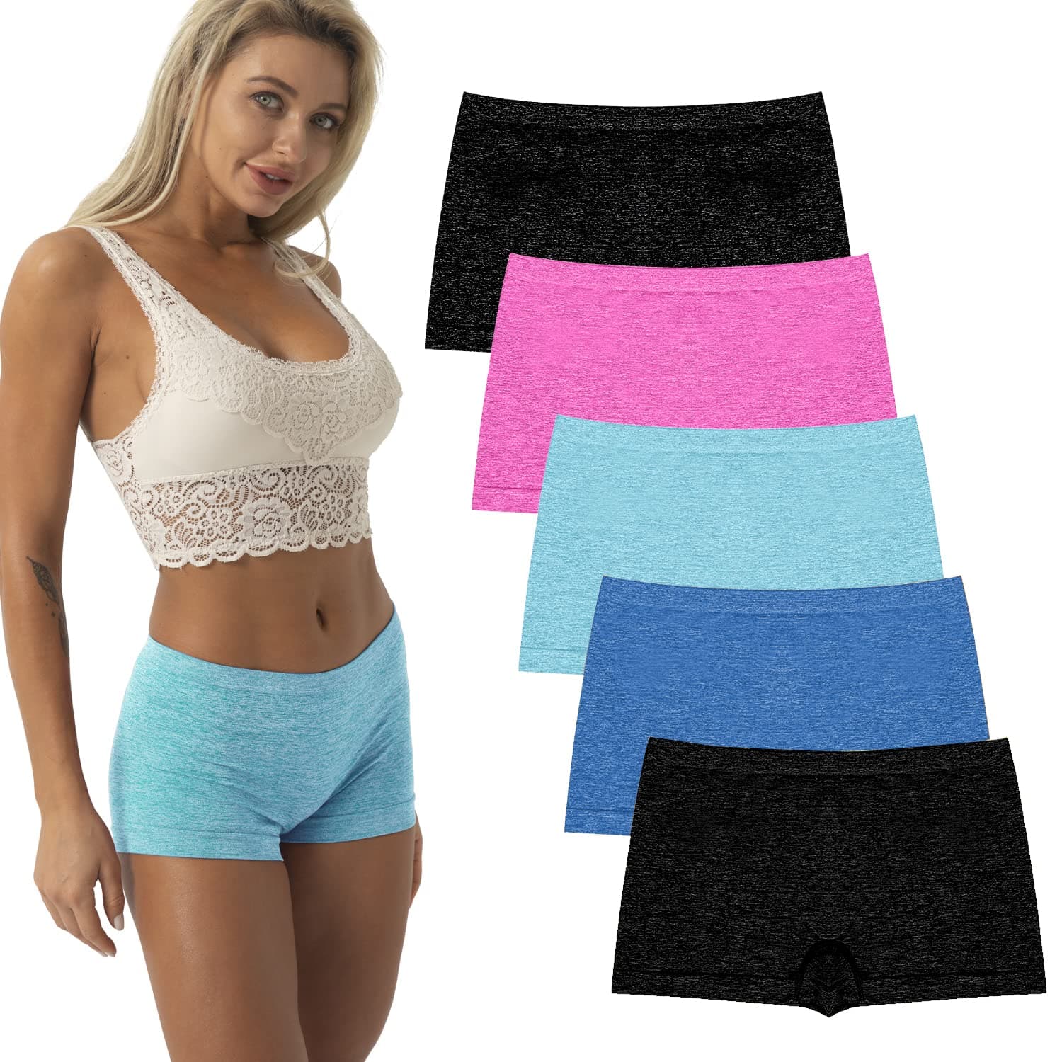 R RUXIA Women's Boyshorts Underwear Seamless Boy Shorts Panties Soft Stretch Boxer Briefs 5 Packs(Regular & Plus Size)