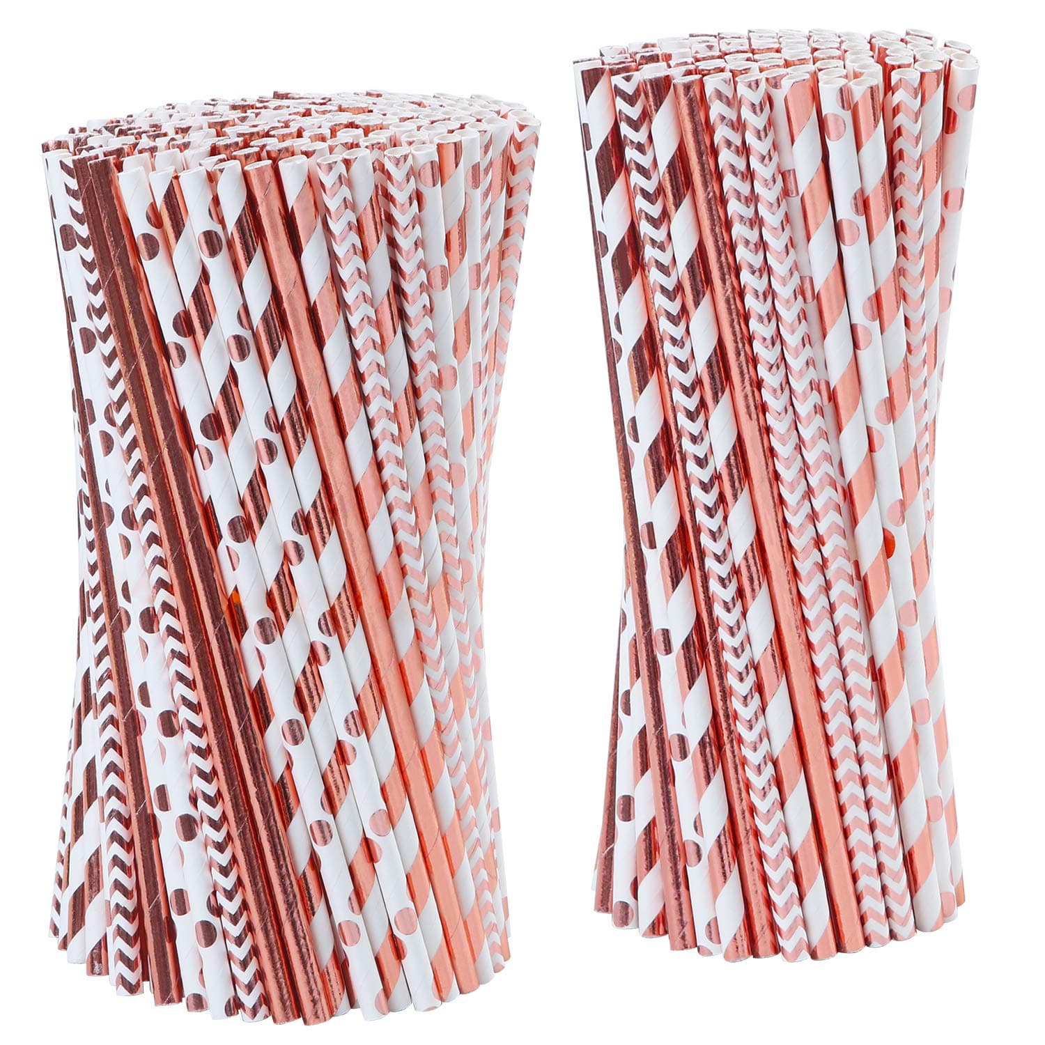 Tupa 100 Pieces Rose Gold Paper Straws Disposable Paper Drinking Straws Biodegradable Foil Rose Gold Striped and Solid Paper Straws for Party Wedding Celebrations Decorations (100)